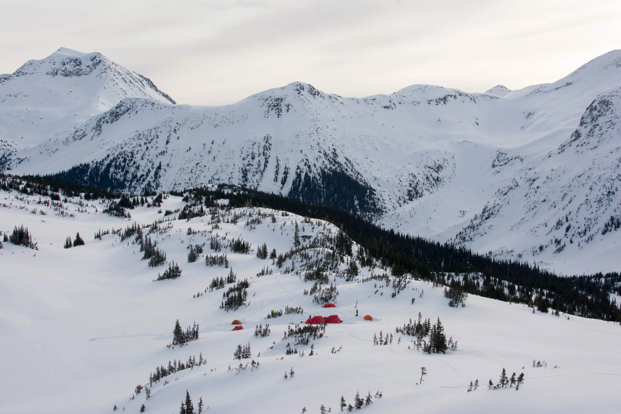 Looking down on camp in a spectacular setting.