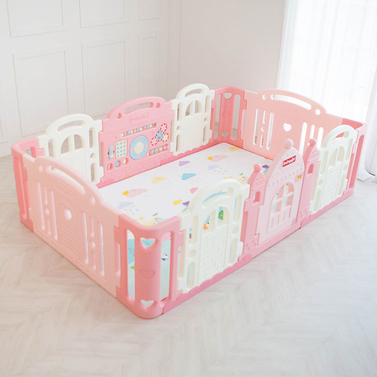 Dwinguler Castle-2 Playpen for Baby - Baby Pink 