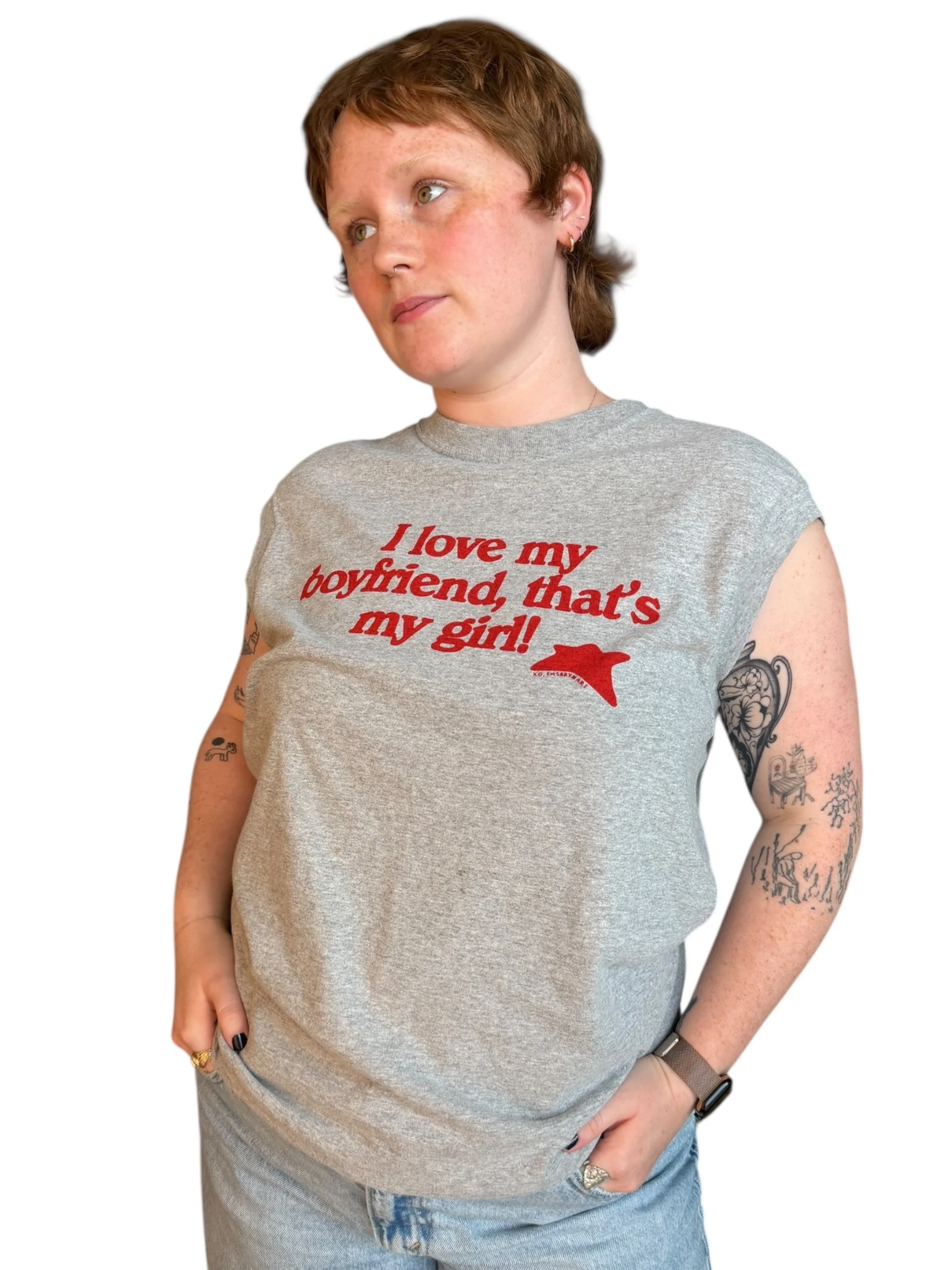 i love my boyfriend, that's my girl cut off - l