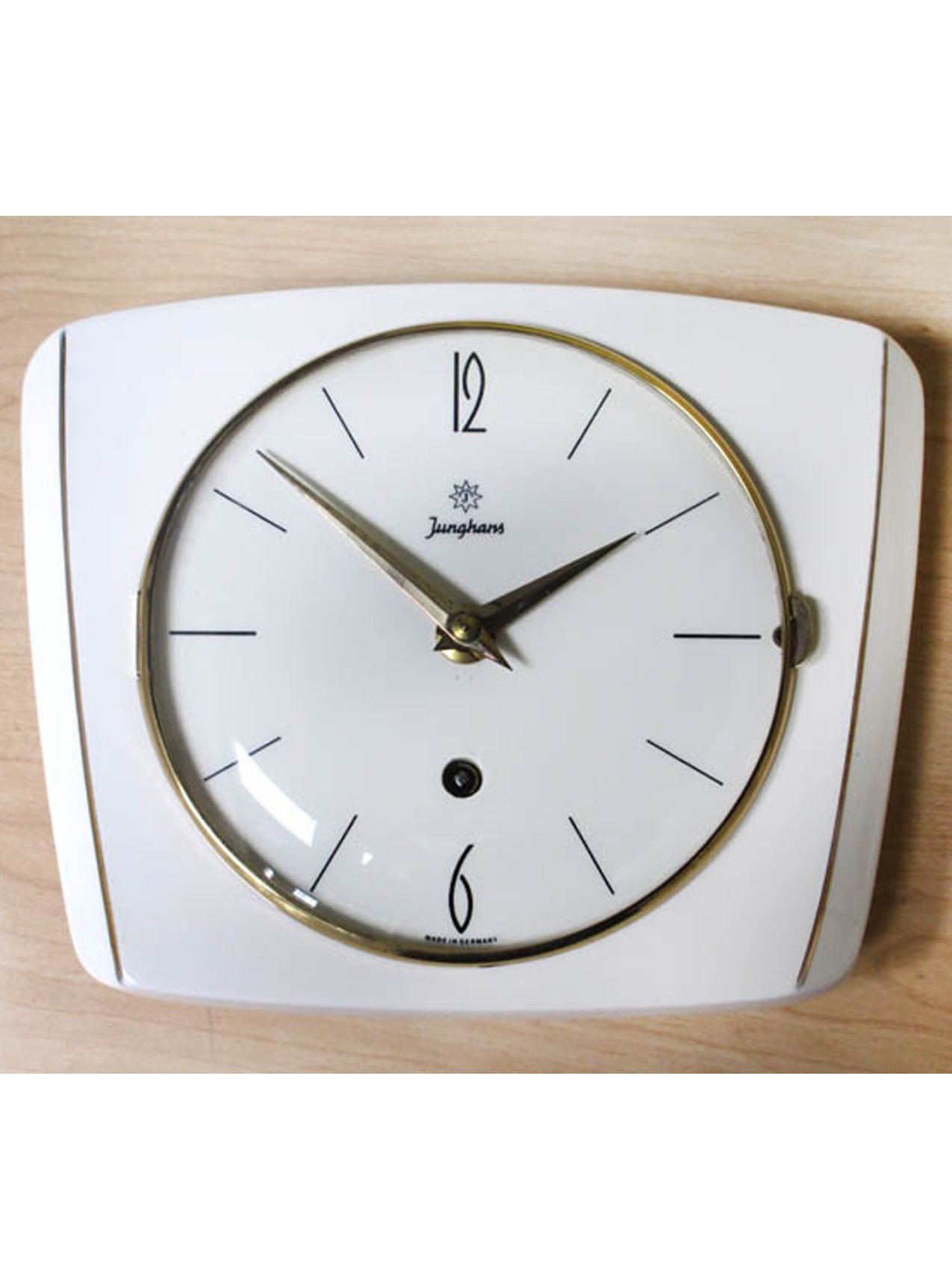 Junghans Art Deco White  Ceramic, Key-Operated Wall Clock with Brass-Colored Trim  $275.jpg