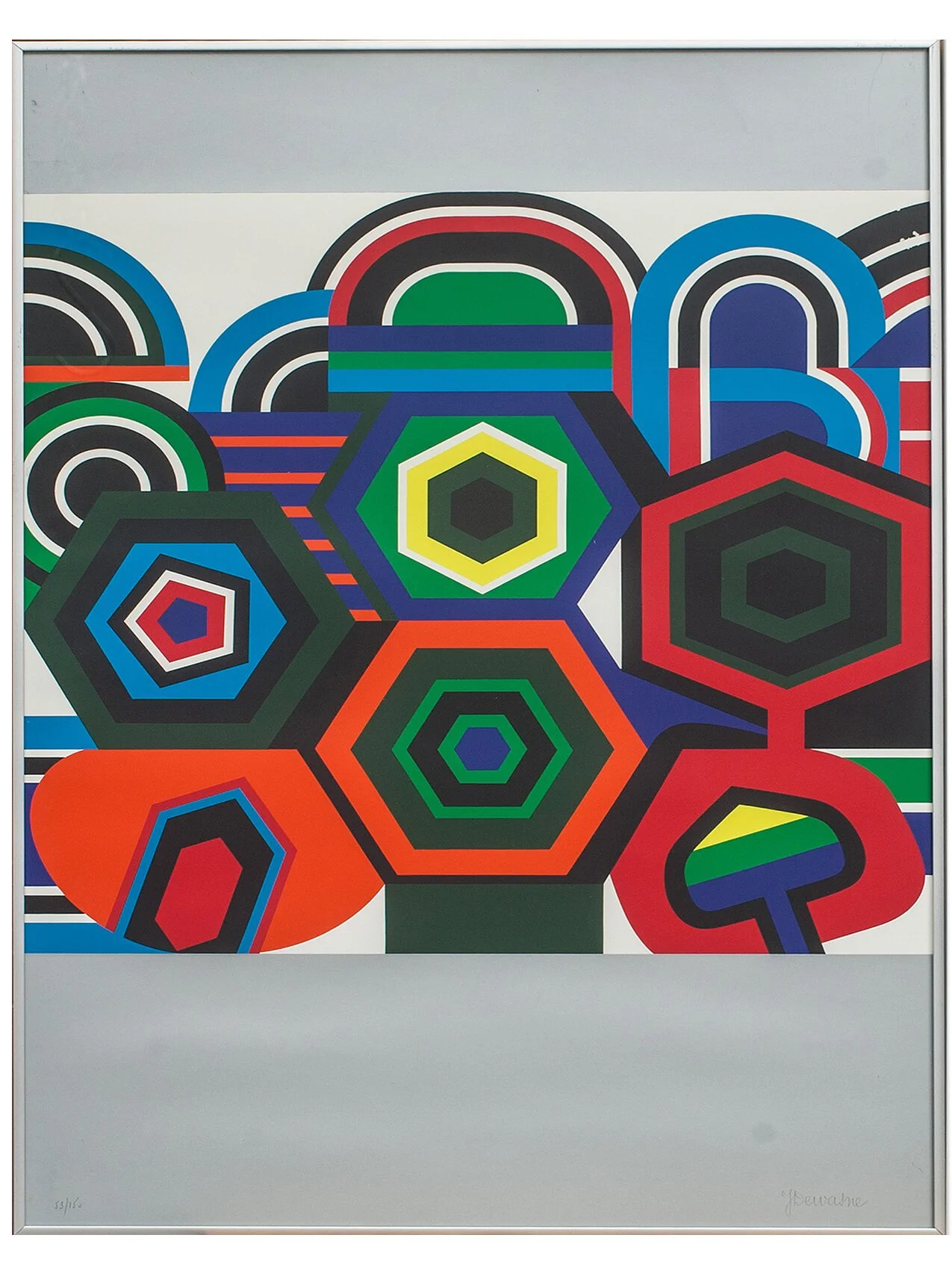 Dewasne Jean Composition I  Screen Print on Vellum Paper  24.5(L) x 33.25(H) Inches Framed  $1195.jpg