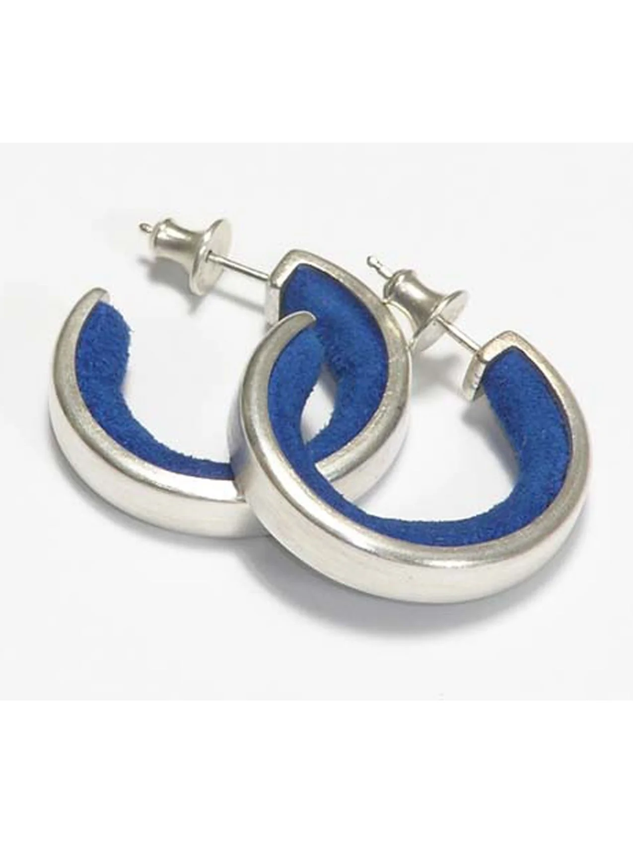 Blue Suede Siver Hoop Earrings