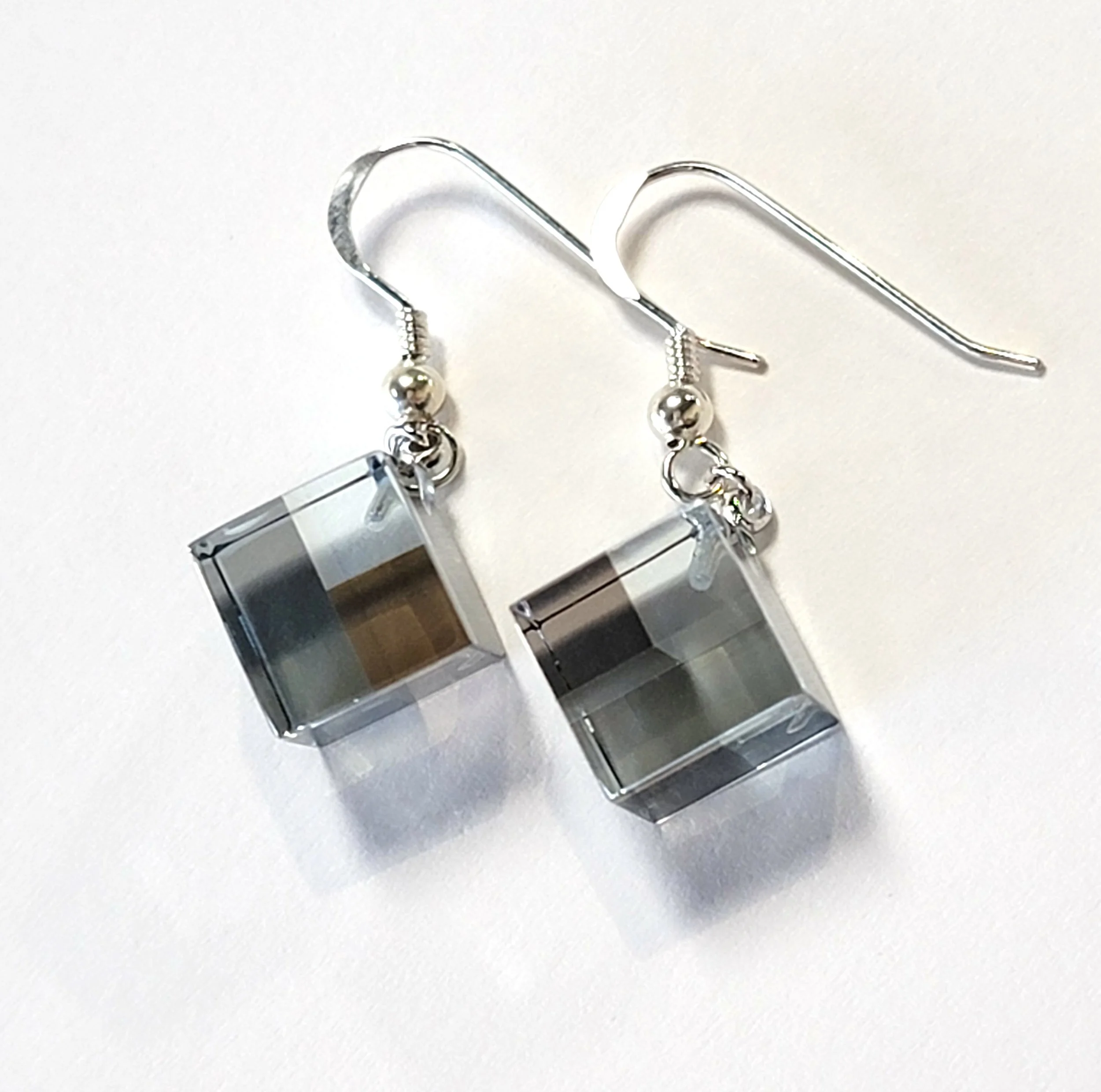 Yukako Kojima: Brown,Gray, and Clear Cube Earrings
