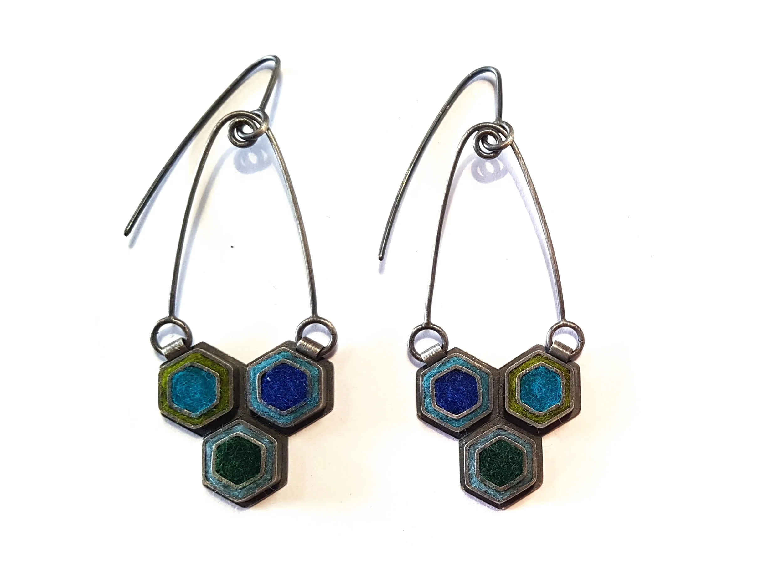 Blue Green Hex Earrings
