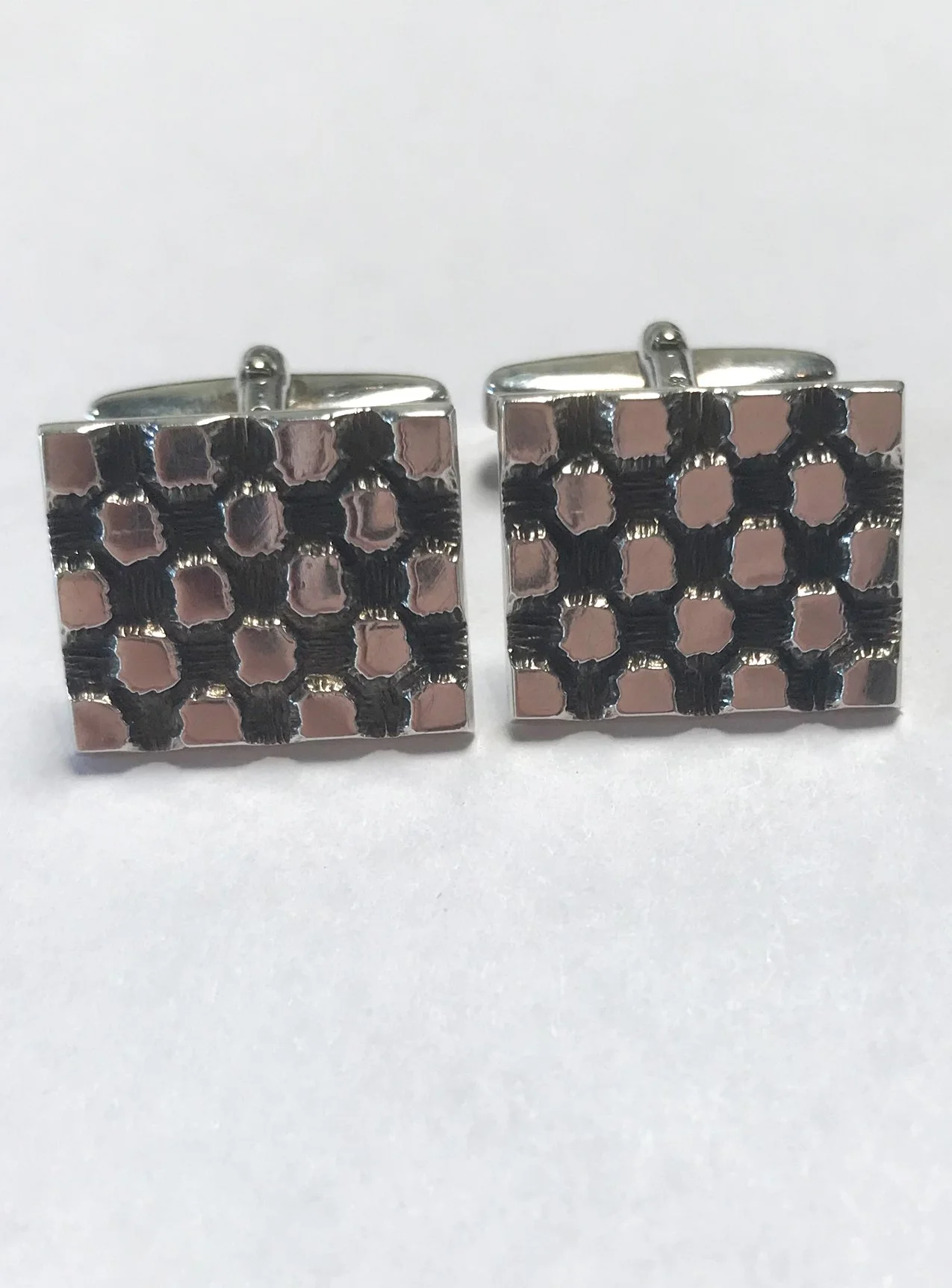 Unknown Artist  1970s Checkerboard Pattern Cufflinks  Silver  $300.jpg