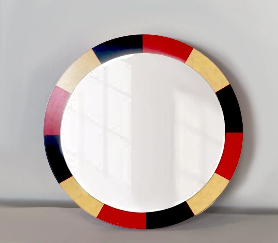 Red,Beige, and Black Wooden Mirror