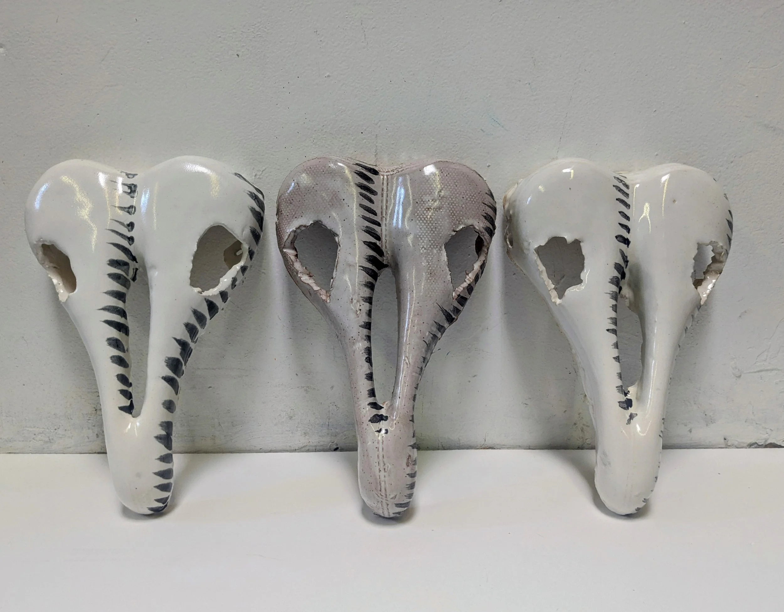 Bicycle Seat Skull, Glazed Ceramics, 2022, ($80 each)