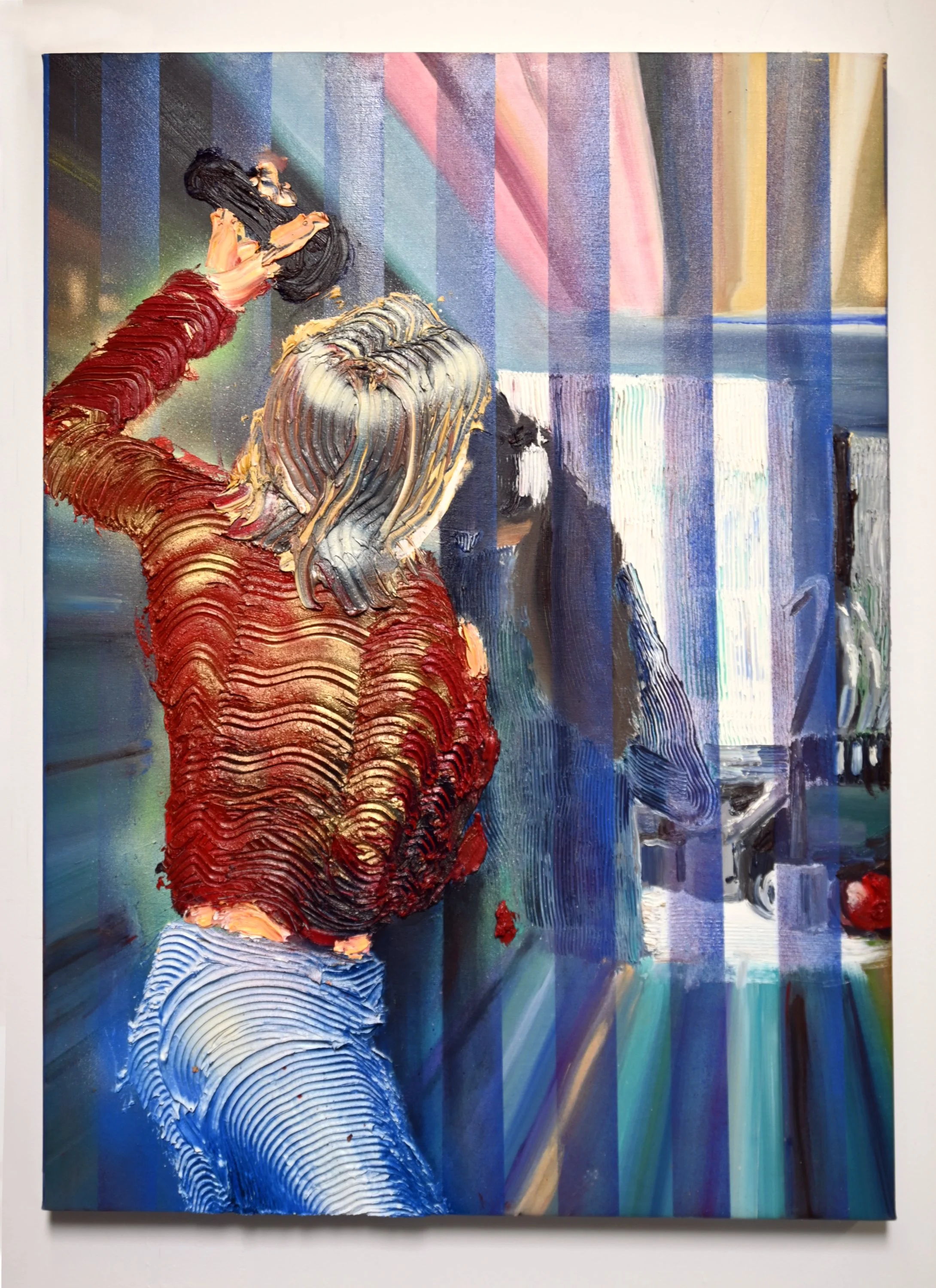 Nancy in the Kitchen with a Flashlight, Oil and enamel on canvas, 2024,  ($3,730)