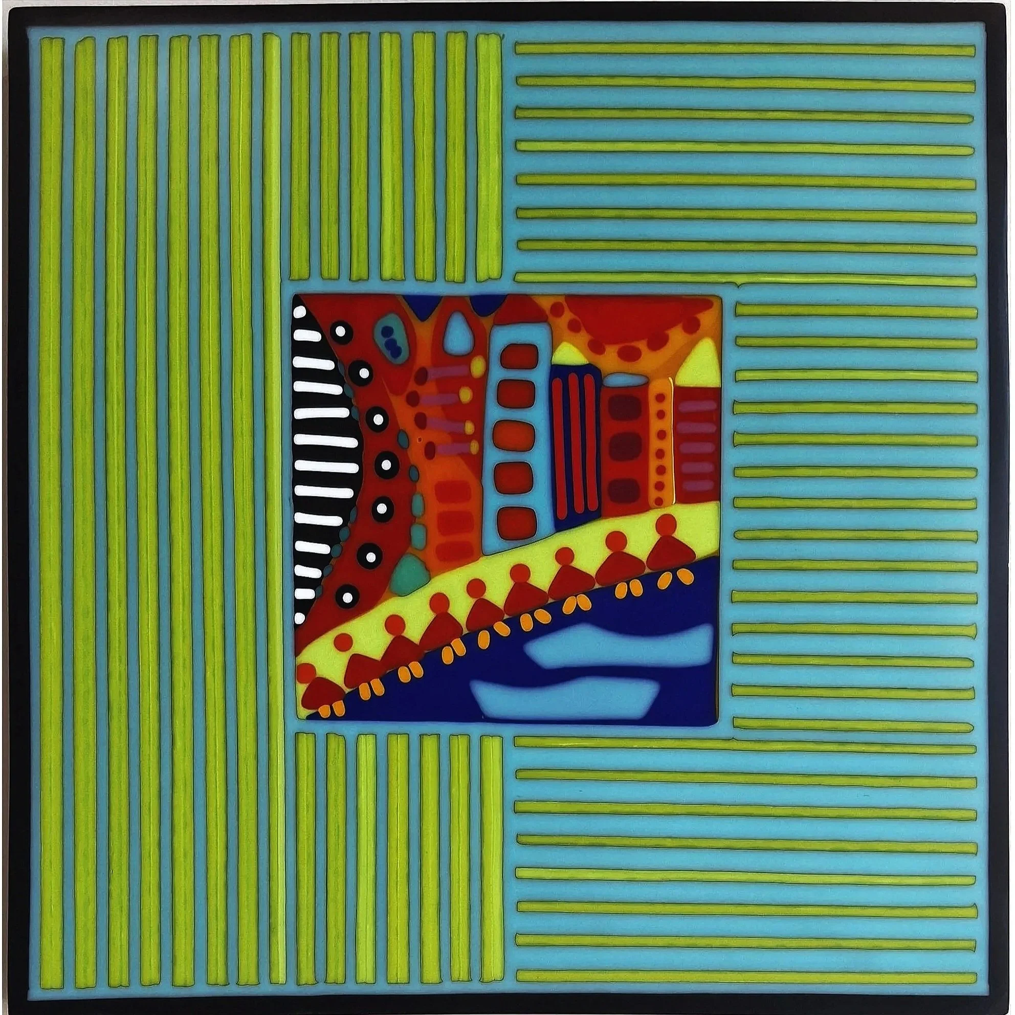 Snapshots In Squares #5, Fused Glass Wall Panel, 1495$ 12(W) X 12(H) Inches