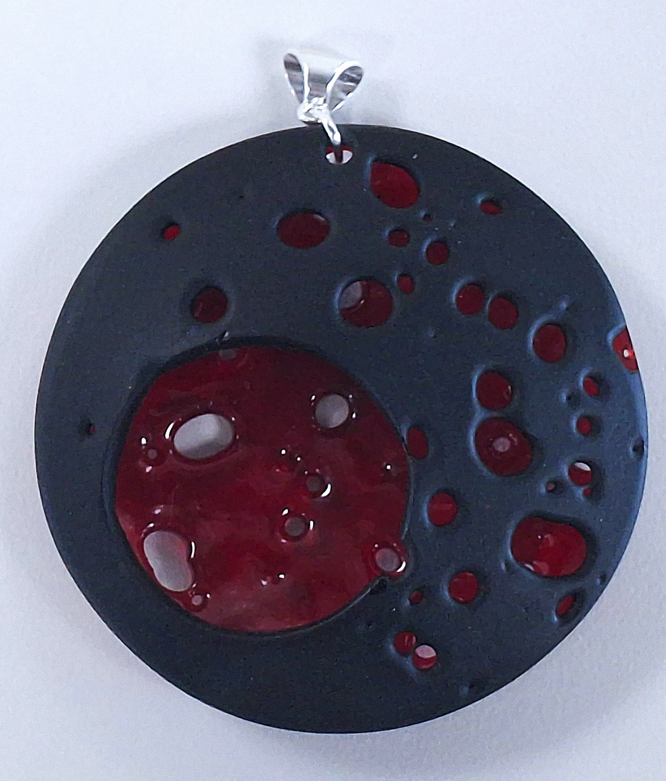 Karen Bexfield: Large Matte Black on Red Pendant 2