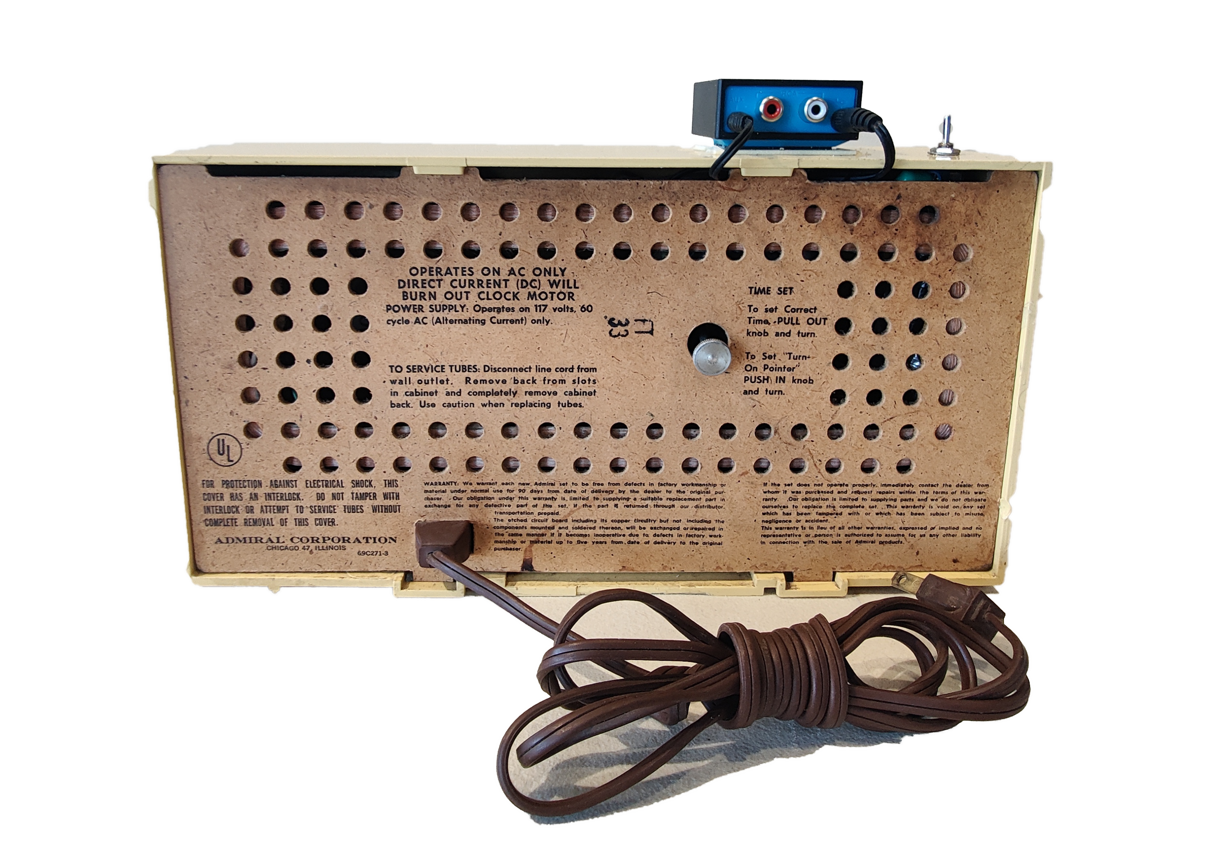 Circa 1964 Admiral ClockAM Radio with Bluetooth Option back.png