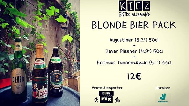 Allez on continue la s&eacute;rie des achats essentiels avec notre KIEZ Blonde Bier Pack🍻😁
Disponible du jeudi au lundi⏰
Prost les amis😉