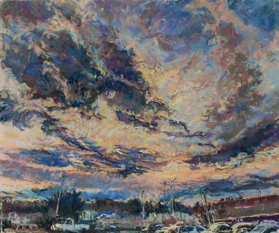 In the Parking Lot , 20 x 24 inches, Pastel on UART