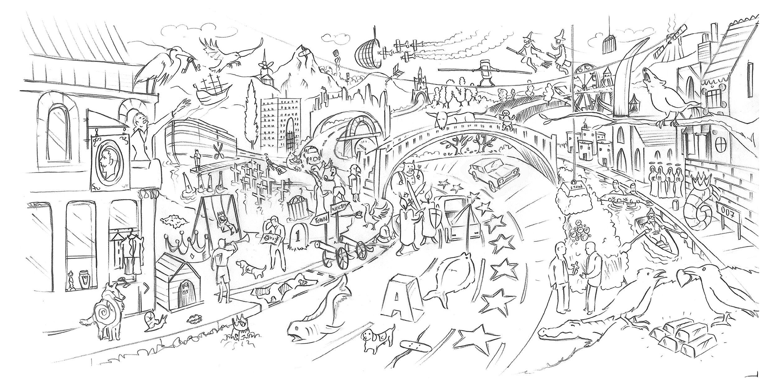 The 100 clues were collated, sketched, fitted and crafted into a giant new cryptic puzzle.