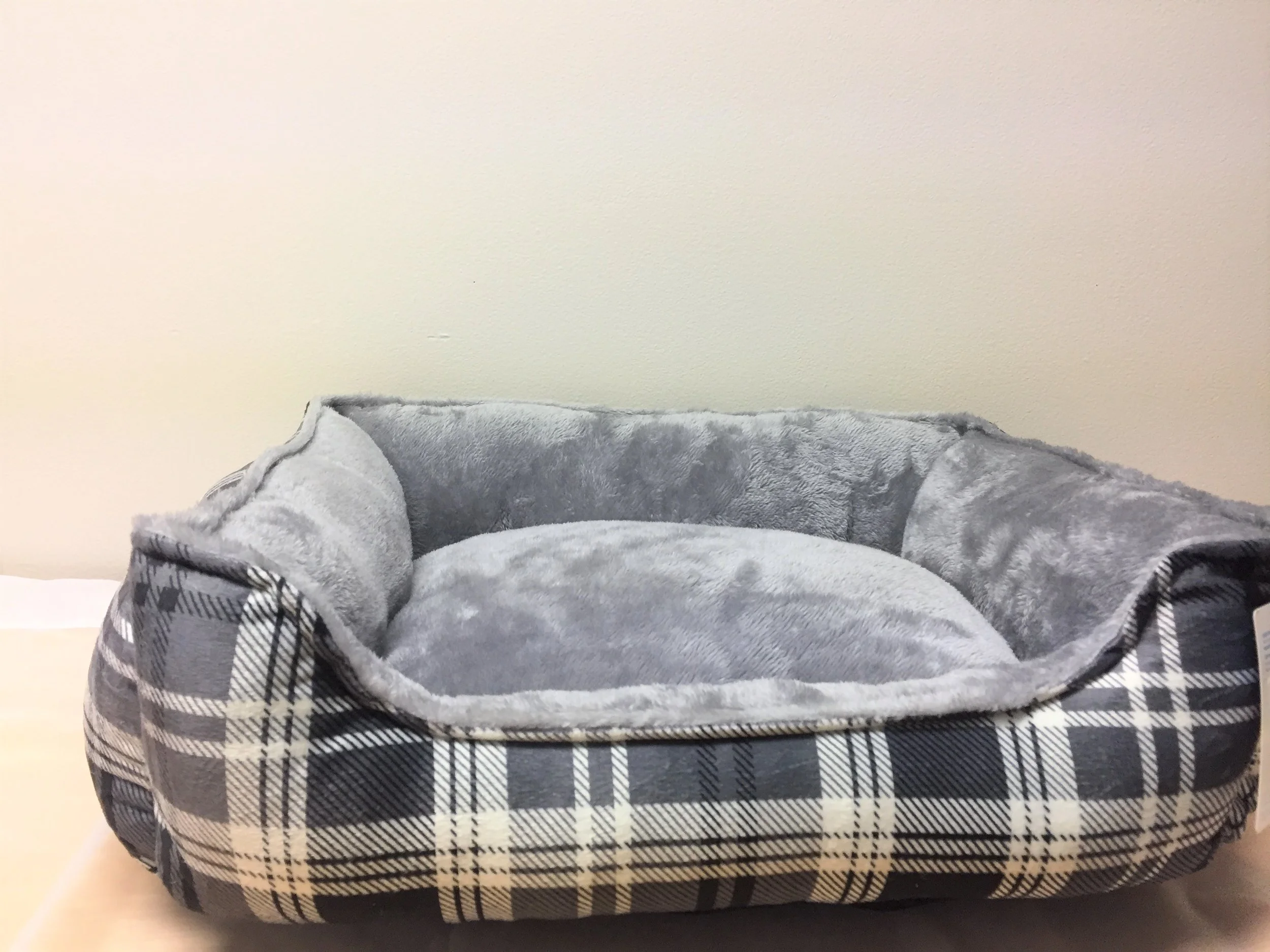 gray plaid bed.JPG