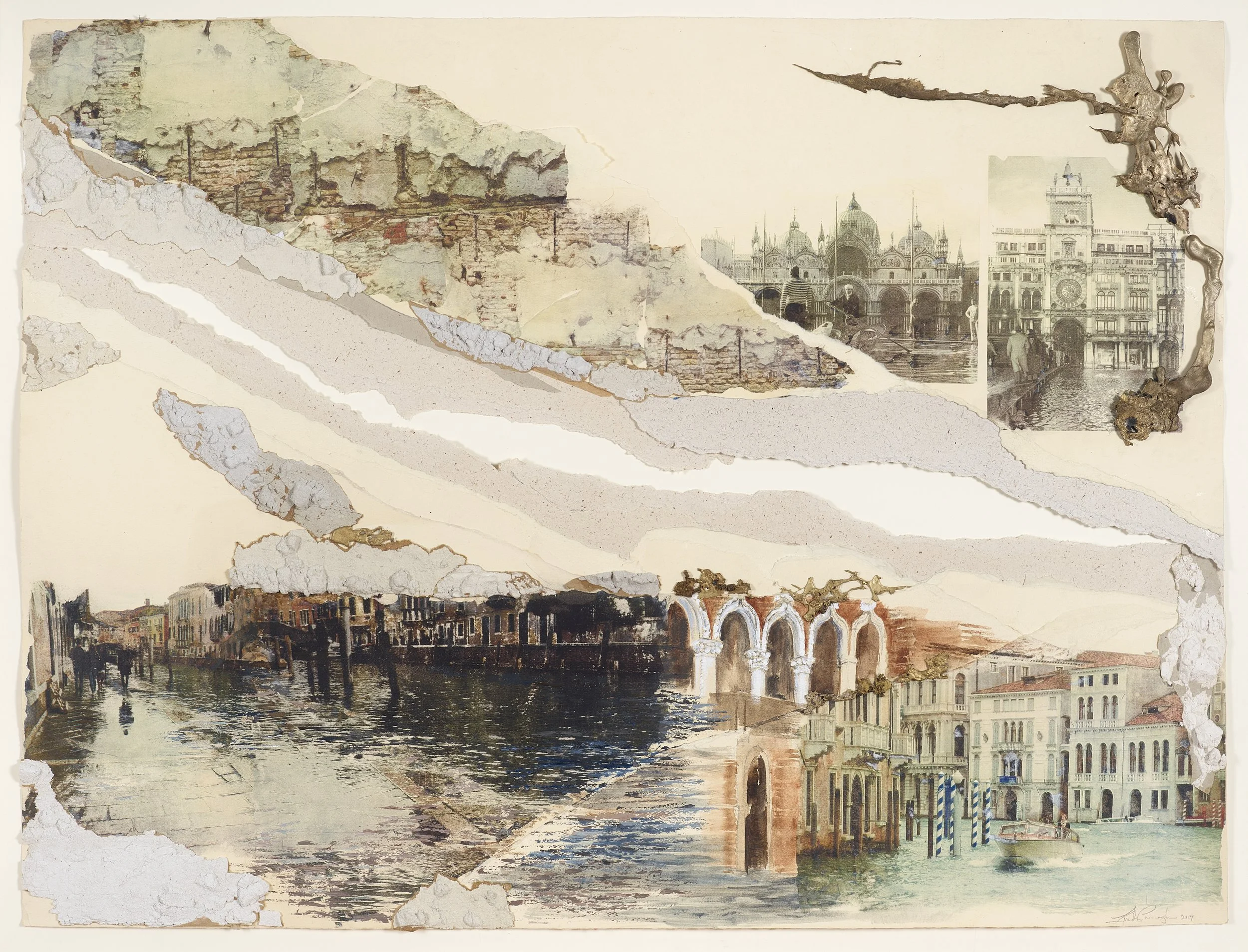   Venice 1 , collage, pastel, photo transfer, bronze, 30” x 46”&nbsp; 