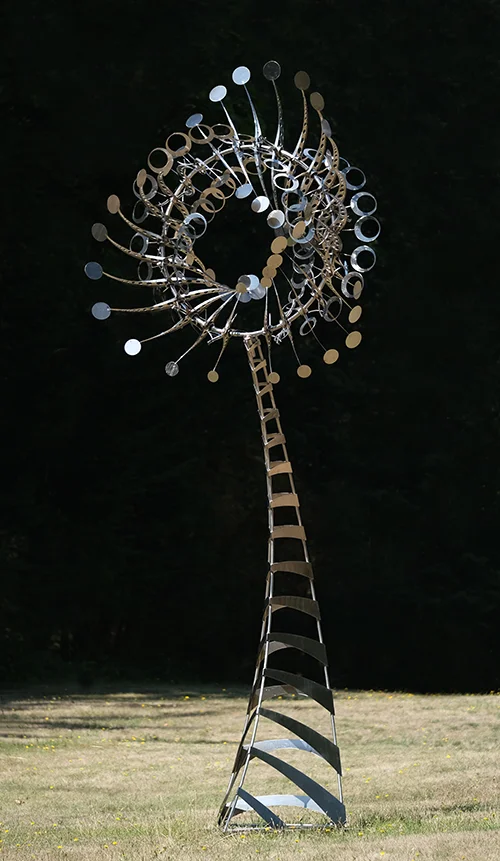 ANTHEA 2019, 171"h x 41"w x 77"d. All stainless steel. Spins in the lightest wind of any so far but built to withstand severe.
