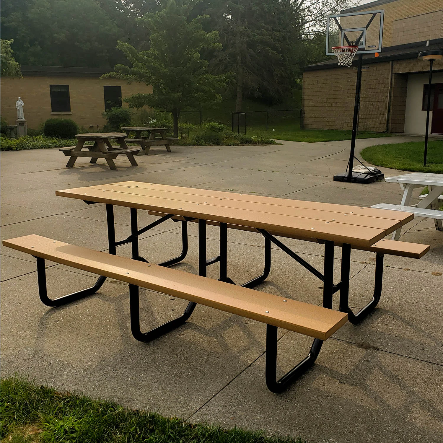 8' Steel Frame Picnic Table with powder coated steel frame and recycled plastic top and seats