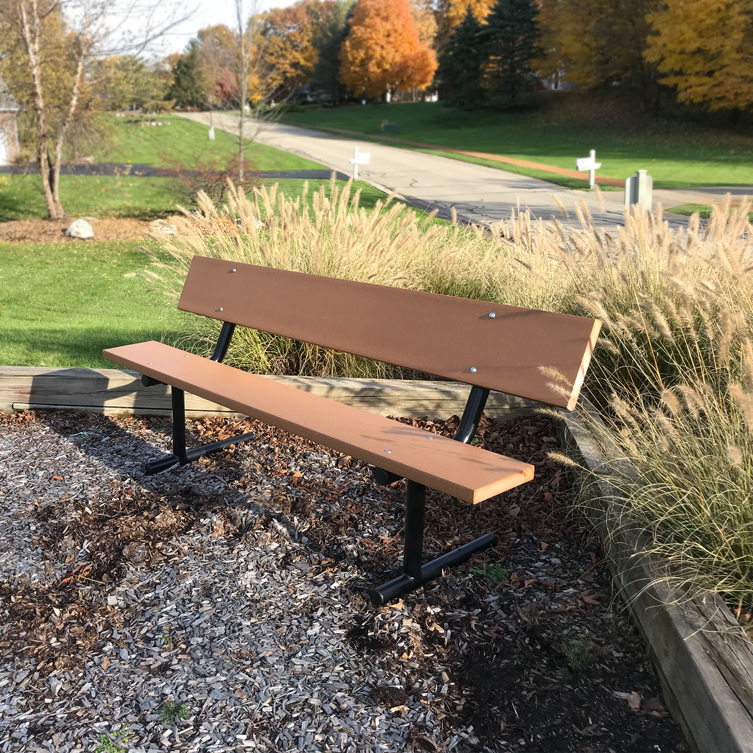 6ft Leisure Bench with Cedar recycled plastic and powder coated steel frame
