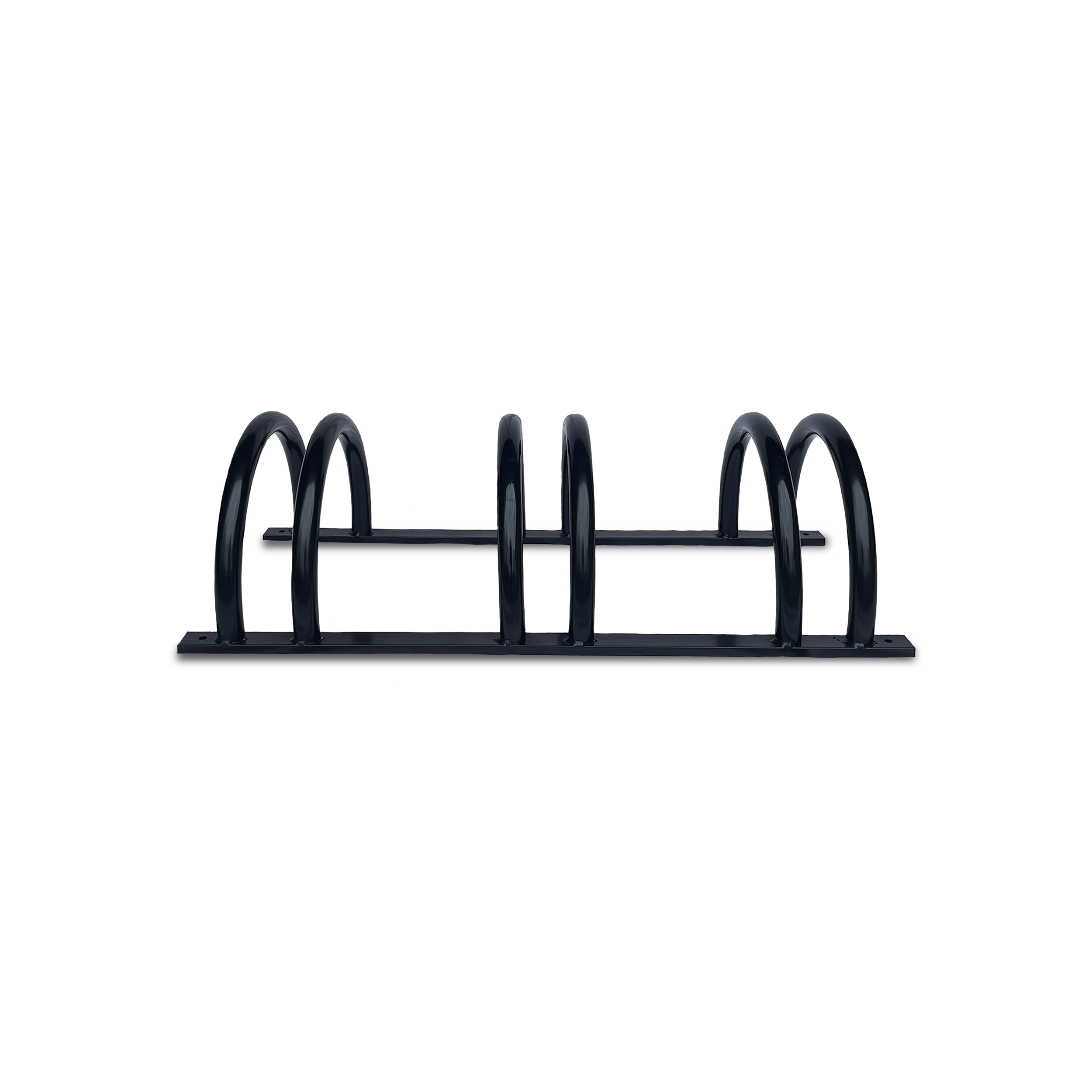 3-Bike Low-Profile Commercial Bike Rack in black powder-coated steel, surface-mount design, made in Grand Rapids Michigan