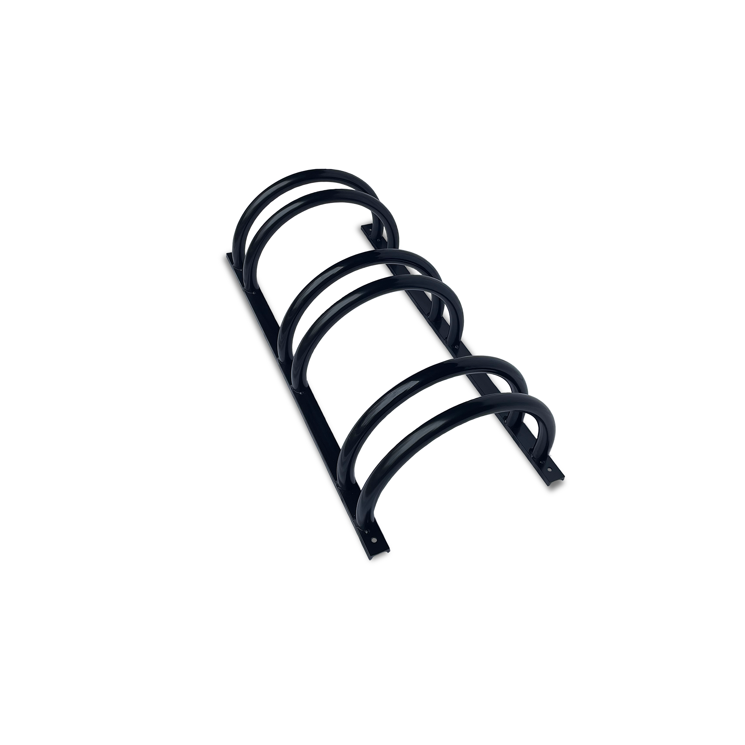 3-Bike Low-Profile Bike Rack side view showing 1-inch tubing construction and welded joints, powder-coated black finish