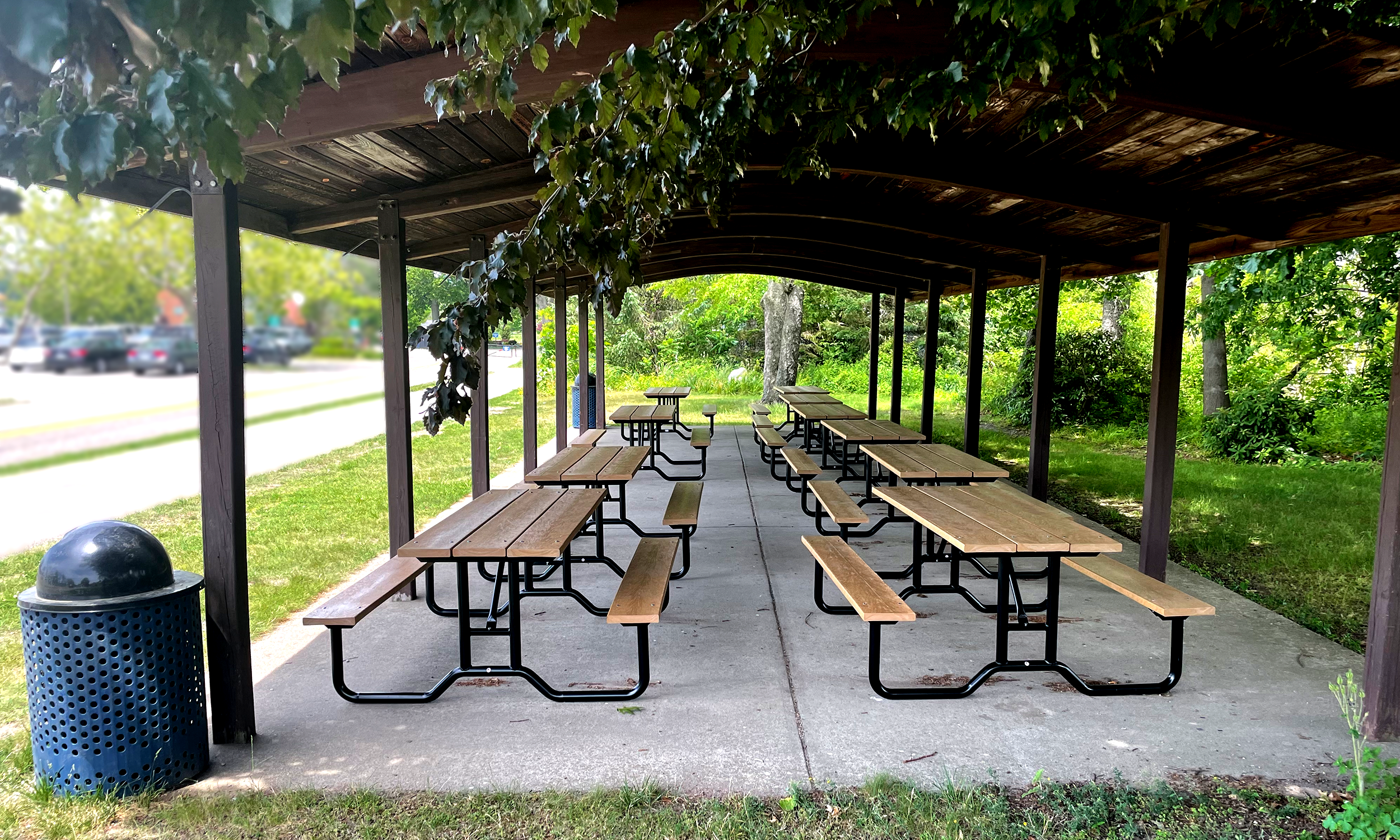 6ft steel frame picnic table installed at Windmill Garden Islands
