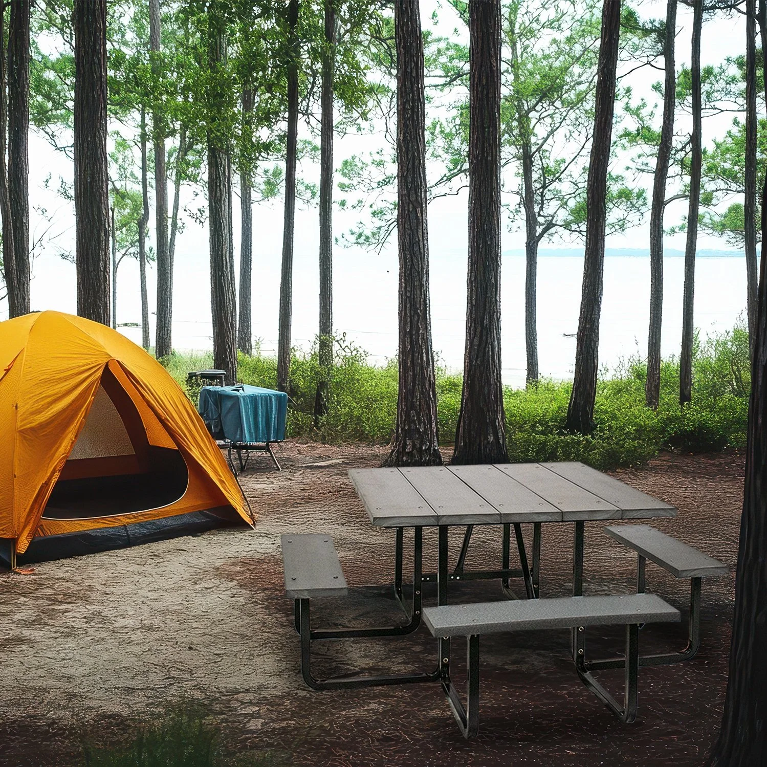 48" square picnic table with welded steel frame recycled plastic top and seats