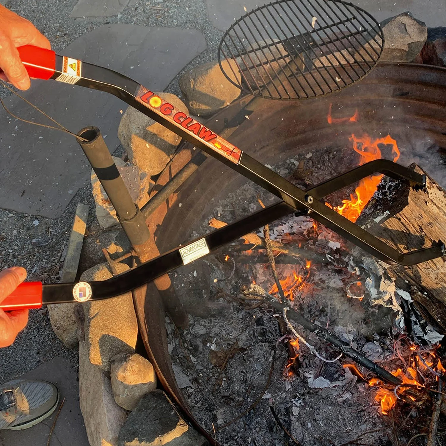 Advantage 40-Inch Log Claw in Use at Outdoor Fire Pit – Moving Burning Firewood