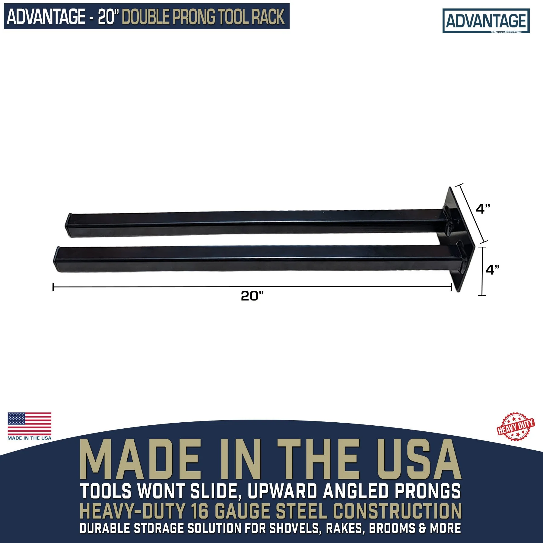 Double prong tool rack mounting hardware made in USA steel brackets
