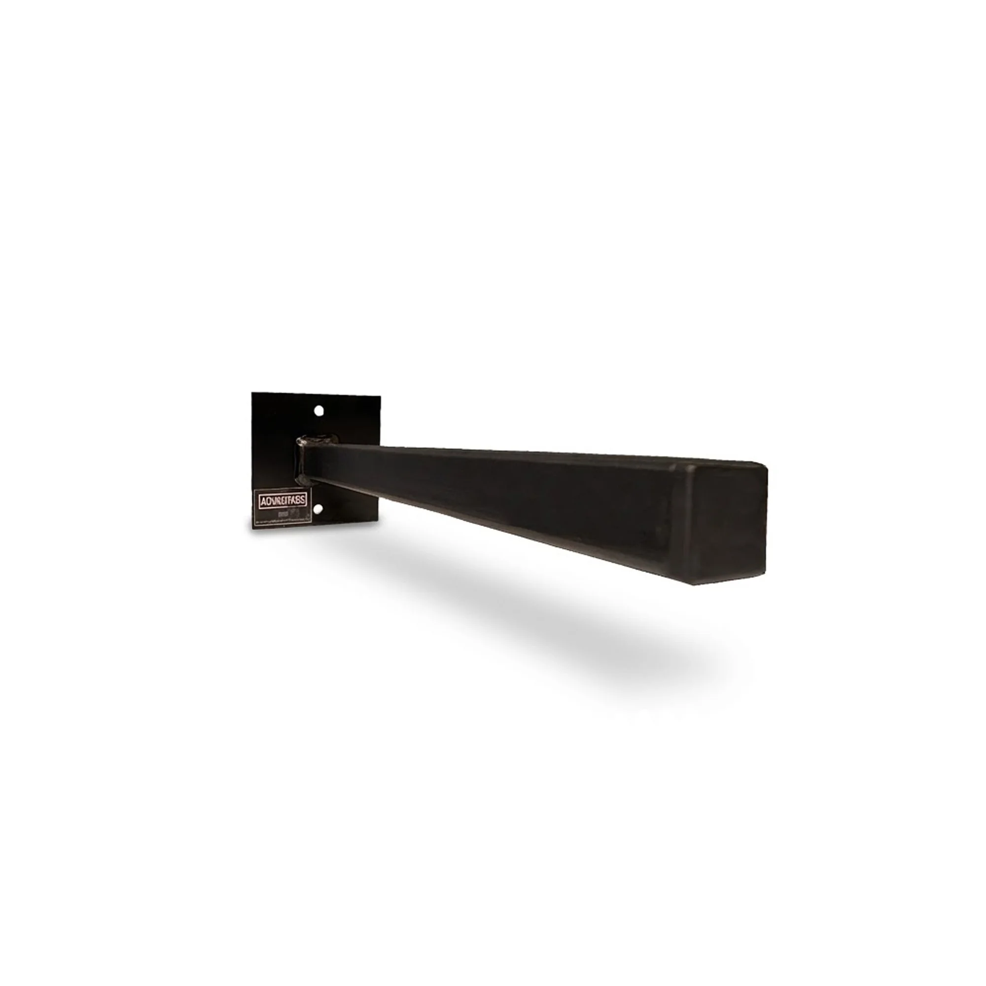 12-inch Single Prong Wall Mount Tool Rack in black powder-coated 16-gauge American steel, 3/4 perspective view showing mount plate and prong extension, made in Grand Rapids Michigan