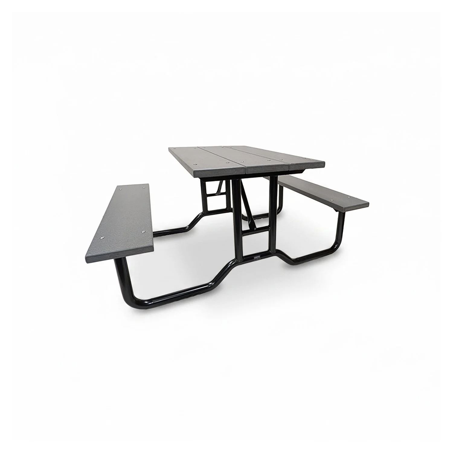 4ft steel frame picnic table, dark grey recycled plastic, powder coated steel frame