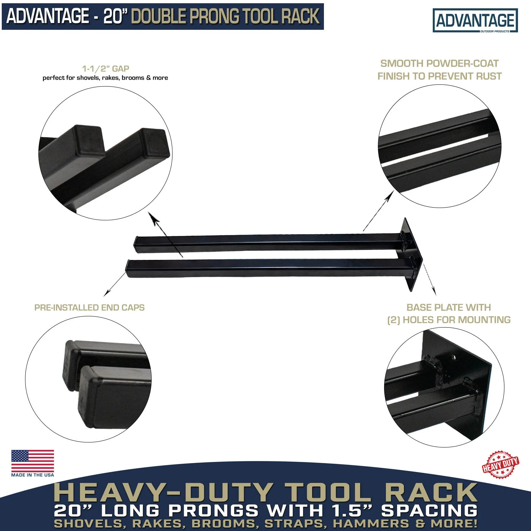 20" Double Prong Tool Rack | Advantage Outdoor Products