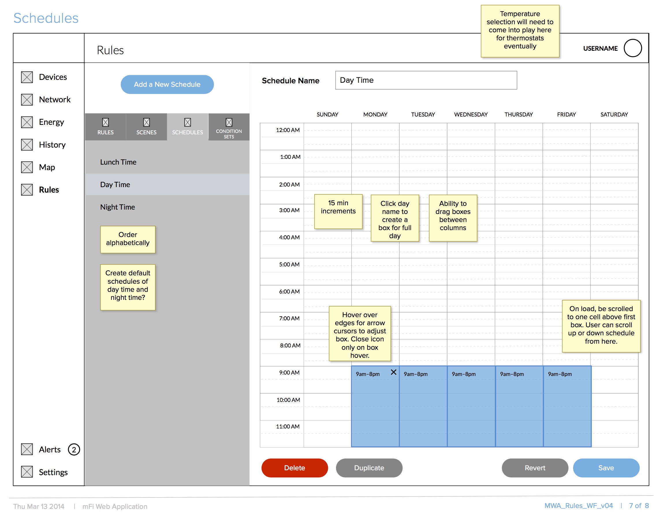 Rule Schedule Wireframe