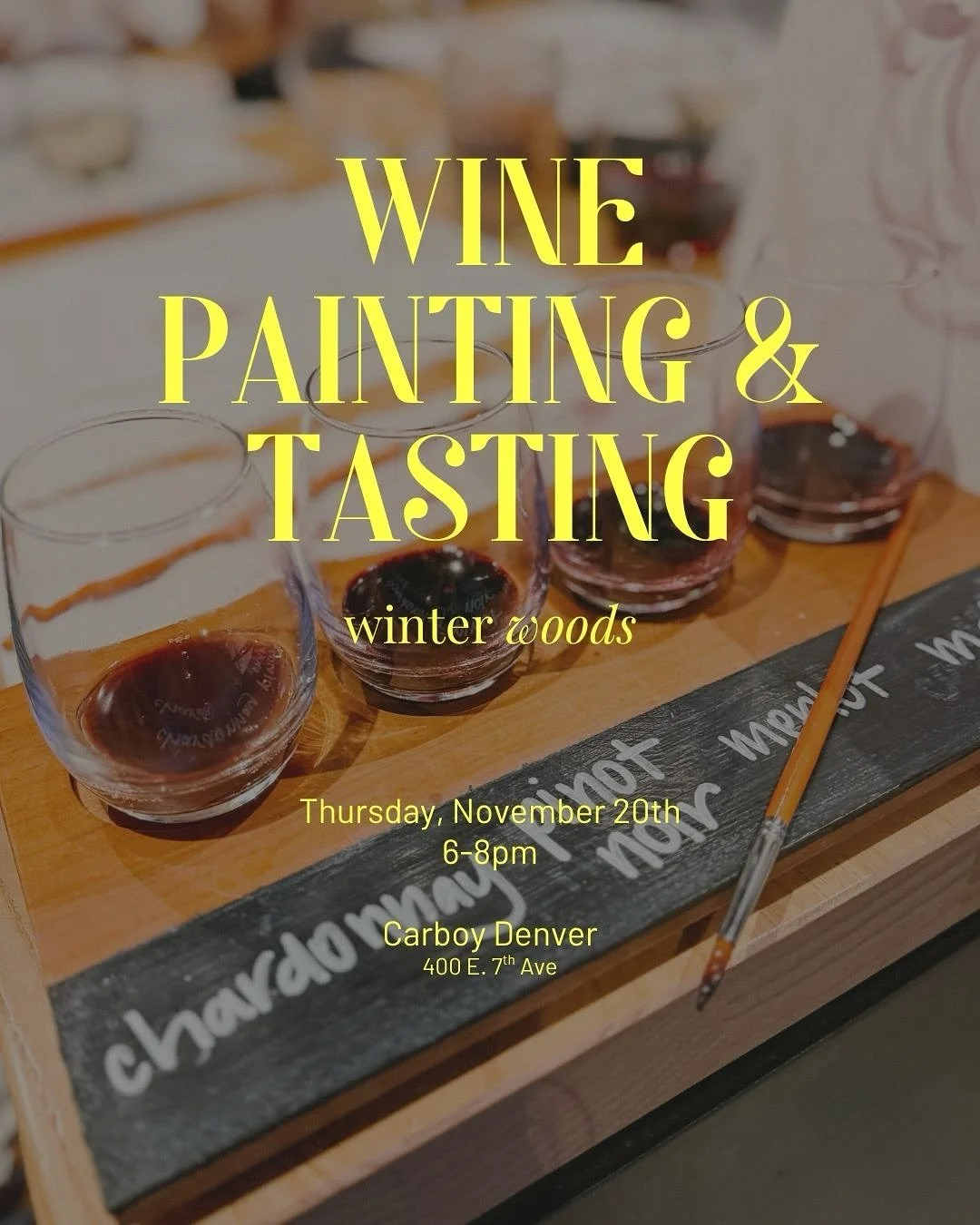 Just added! 🌲 WINTER WOODS 🌲 wine painting &amp; tasting workshop @carboywinery 

One of my most popular workshops is back!

✦ Thursday, November 20 | 6pm
✦ Carboy in Govs Park
✦ registration is open! Link in bio

We&rsquo;ll taste through a flight