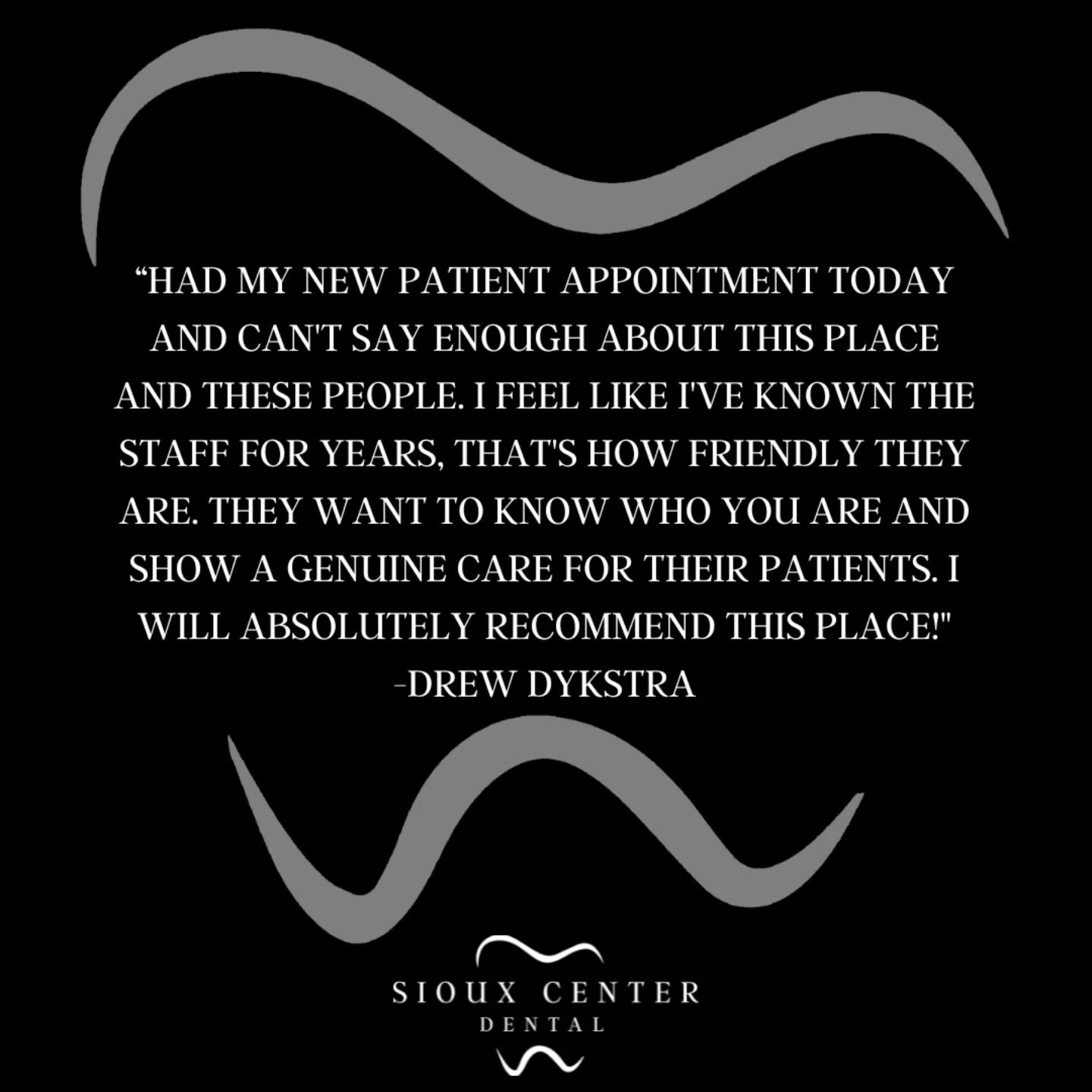 ⭐⭐⭐⭐⭐

Happy Monday! This is what people are saying about us! Come experience the Sioux Center Dental difference! 🤗
.
.
.
#siouxcenterdental 
#faithfamilyservice 
#generaldentist 
#5stars 
#review