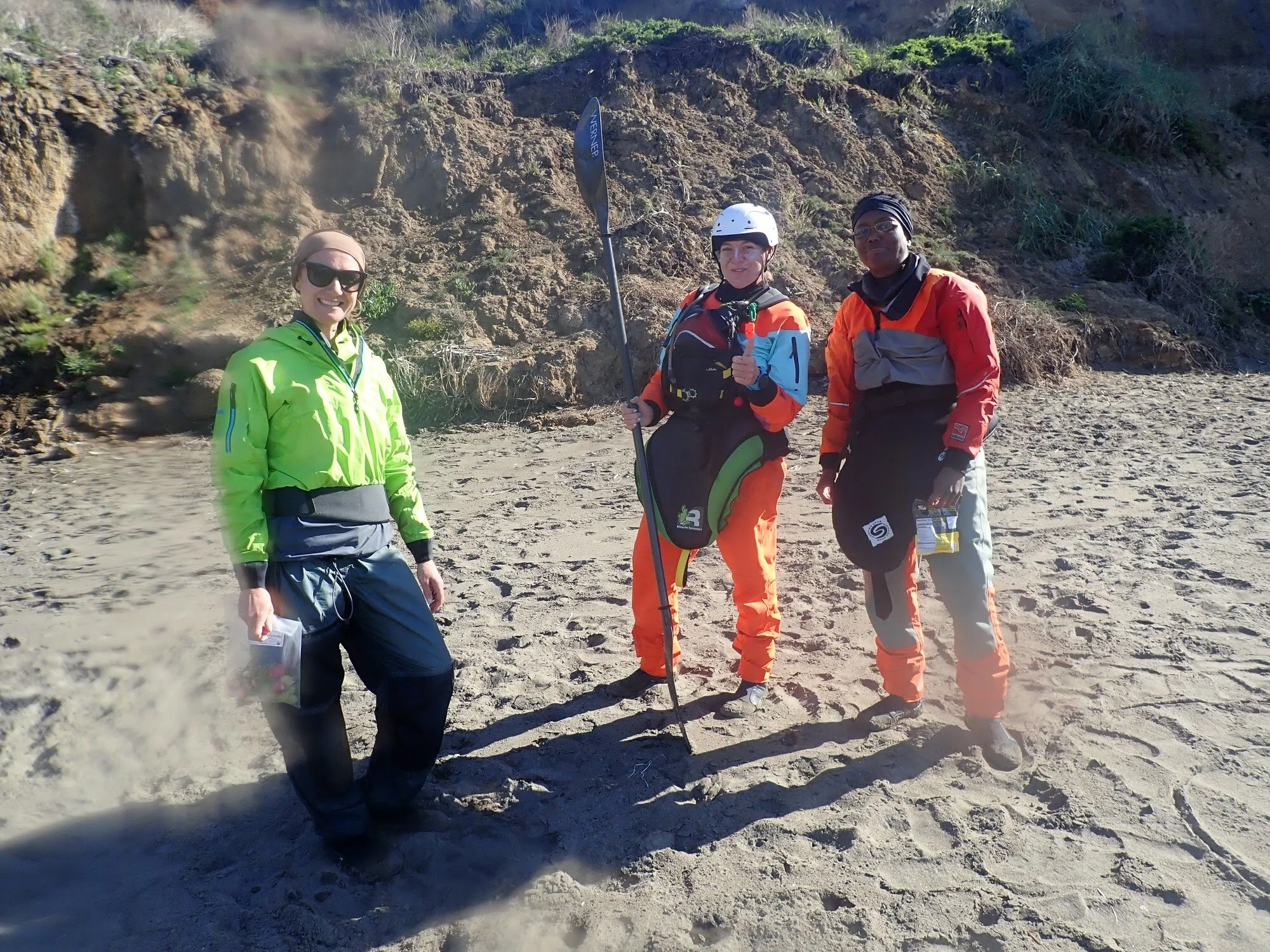 Kristen in an NRS drysuit. Laura (middle) in Kokatat’s Idol drysuit with custom colors. D in Kokatat’s Odyssey drysuit. Photo: Mary Ann King