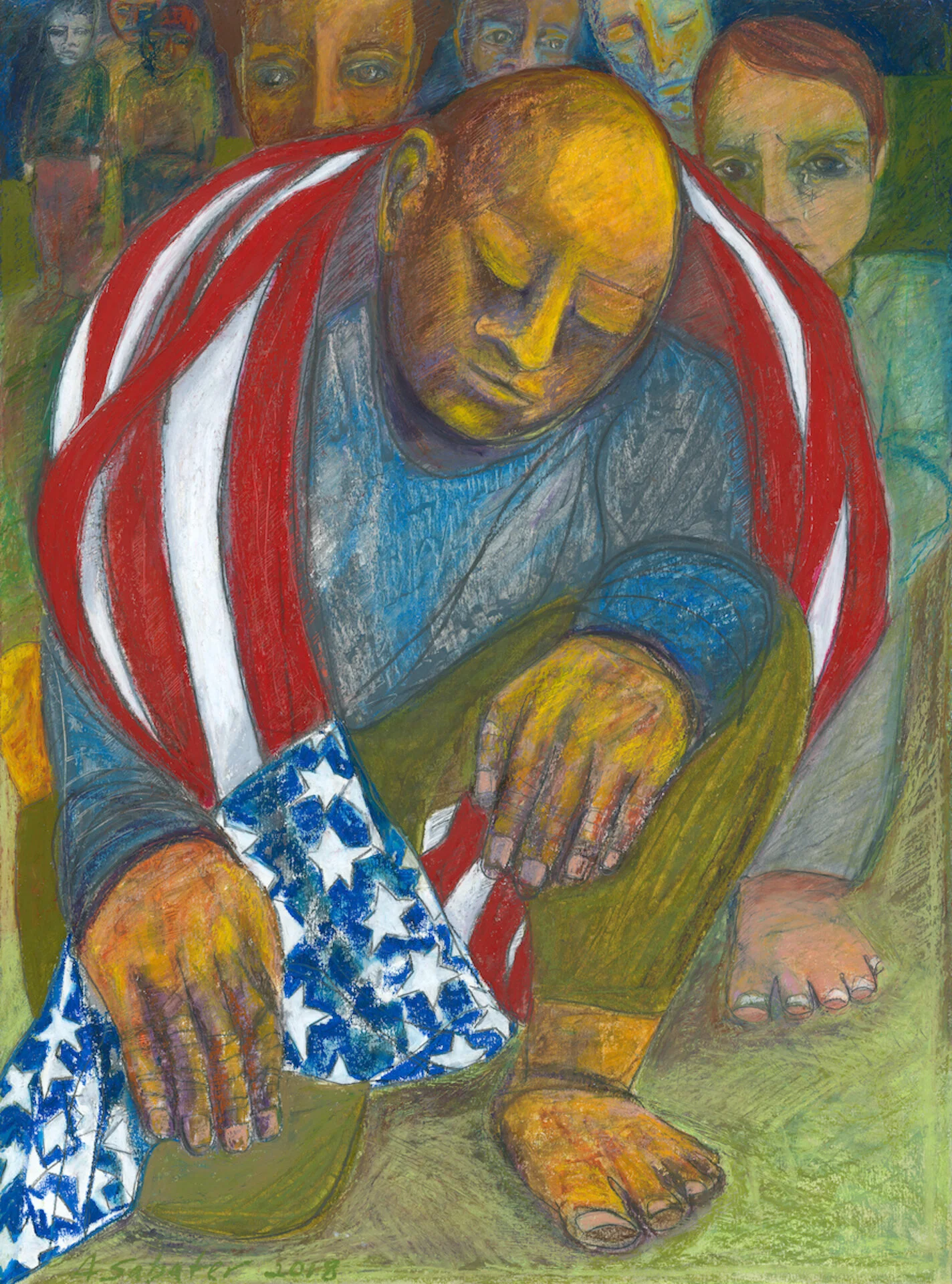 Knee for Justice - oil pastel, graphite  30”X22”  2018