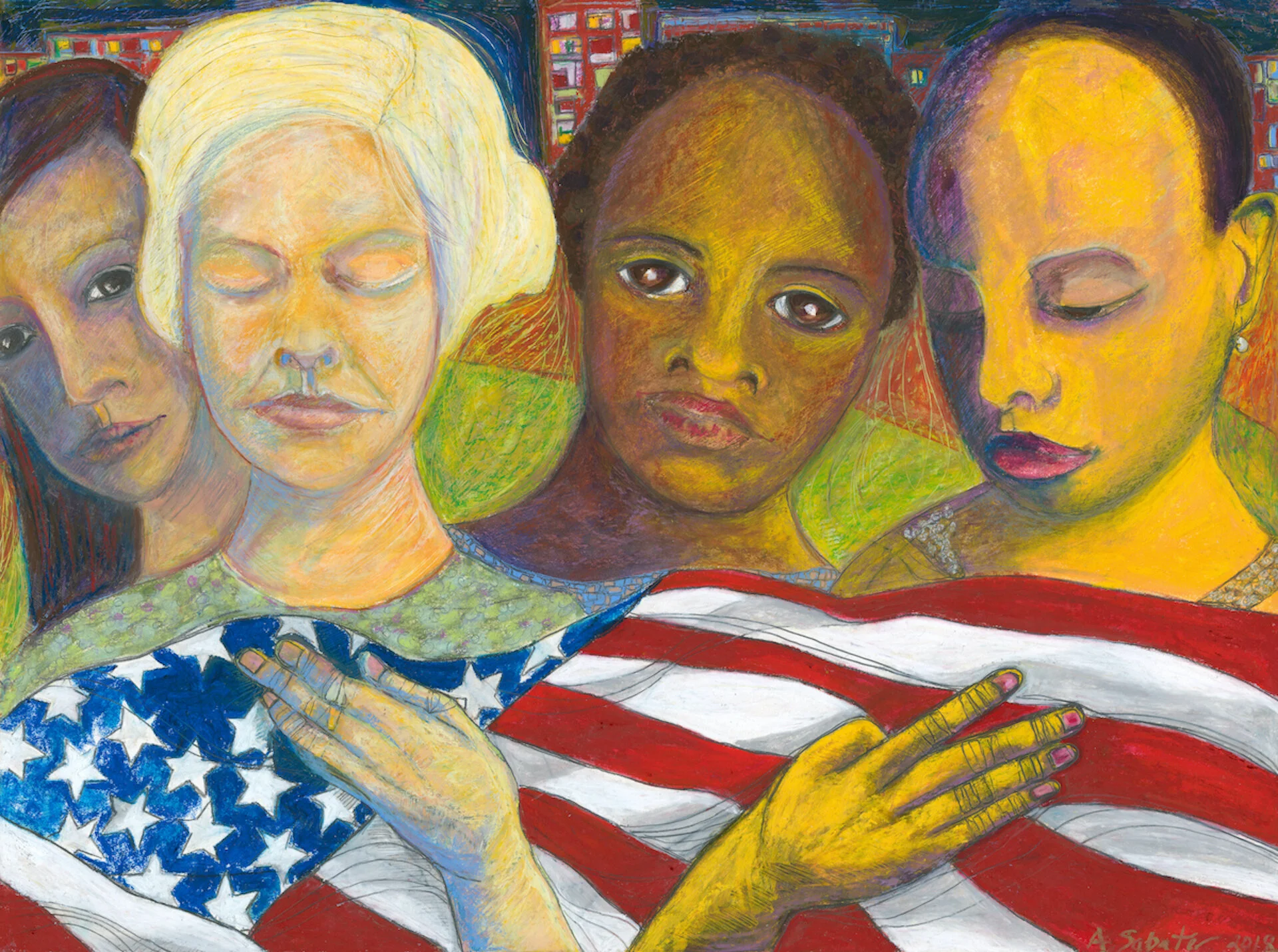 Equal Together - oil pastel, graphite  22”X30”  2018