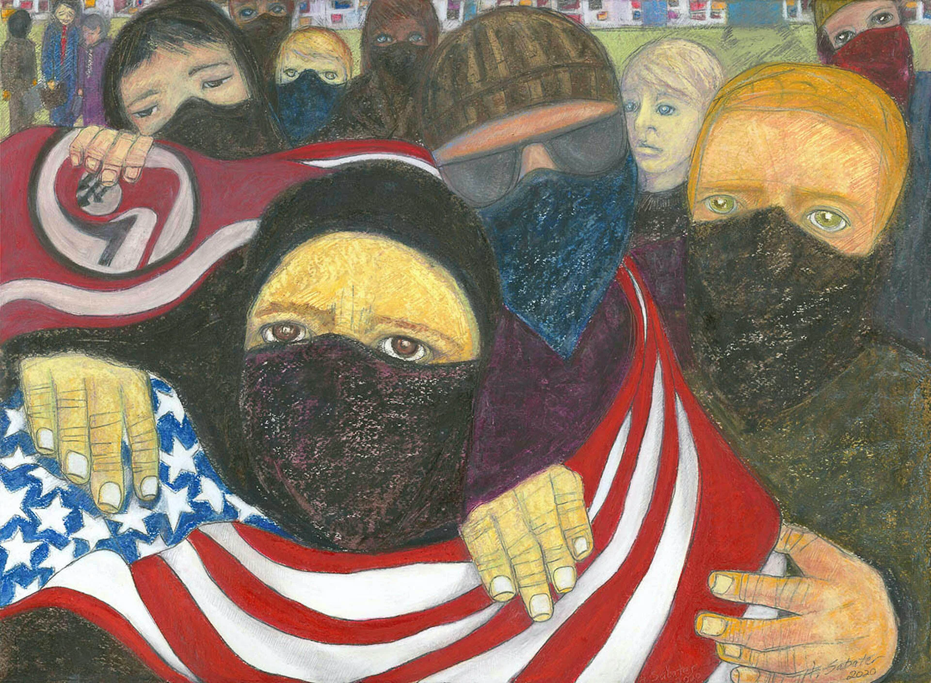 Bandanas - oil pastel, graphite  22”X30”  2020