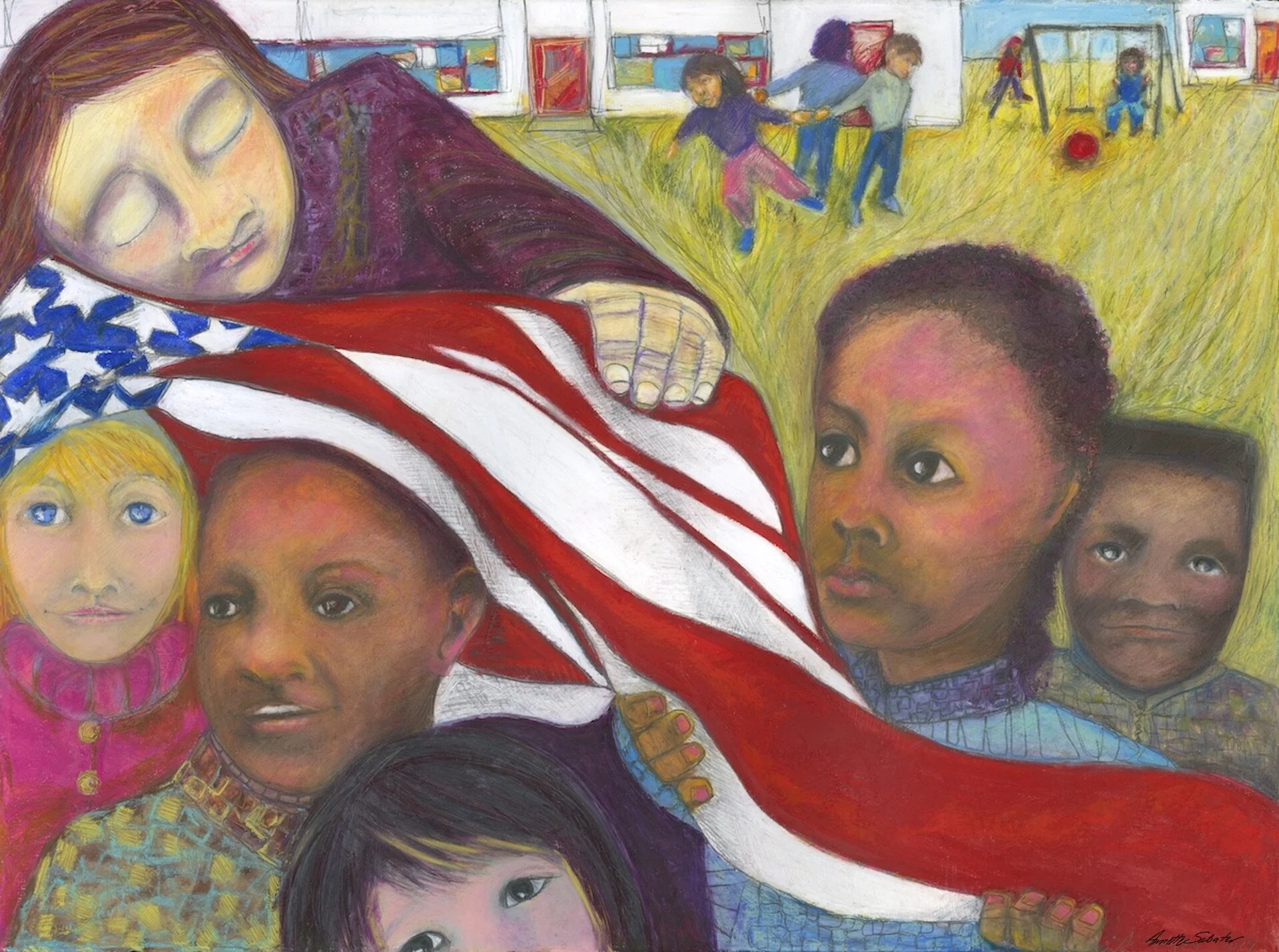 Heart of Education - oil pastel, graphite  22”X30”  2019