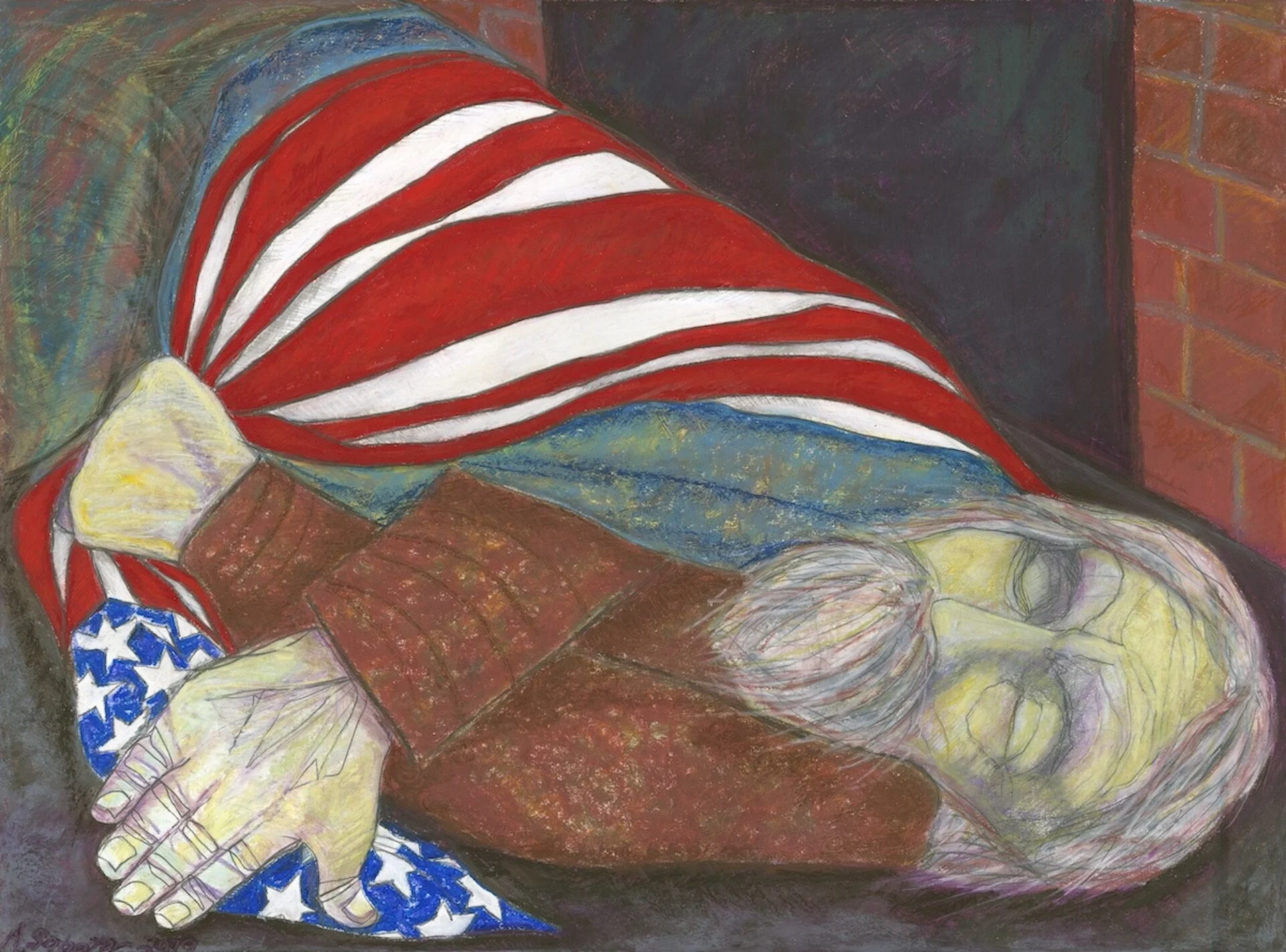 Man at the Door - oil pastel, graphite  22”X30”  2019