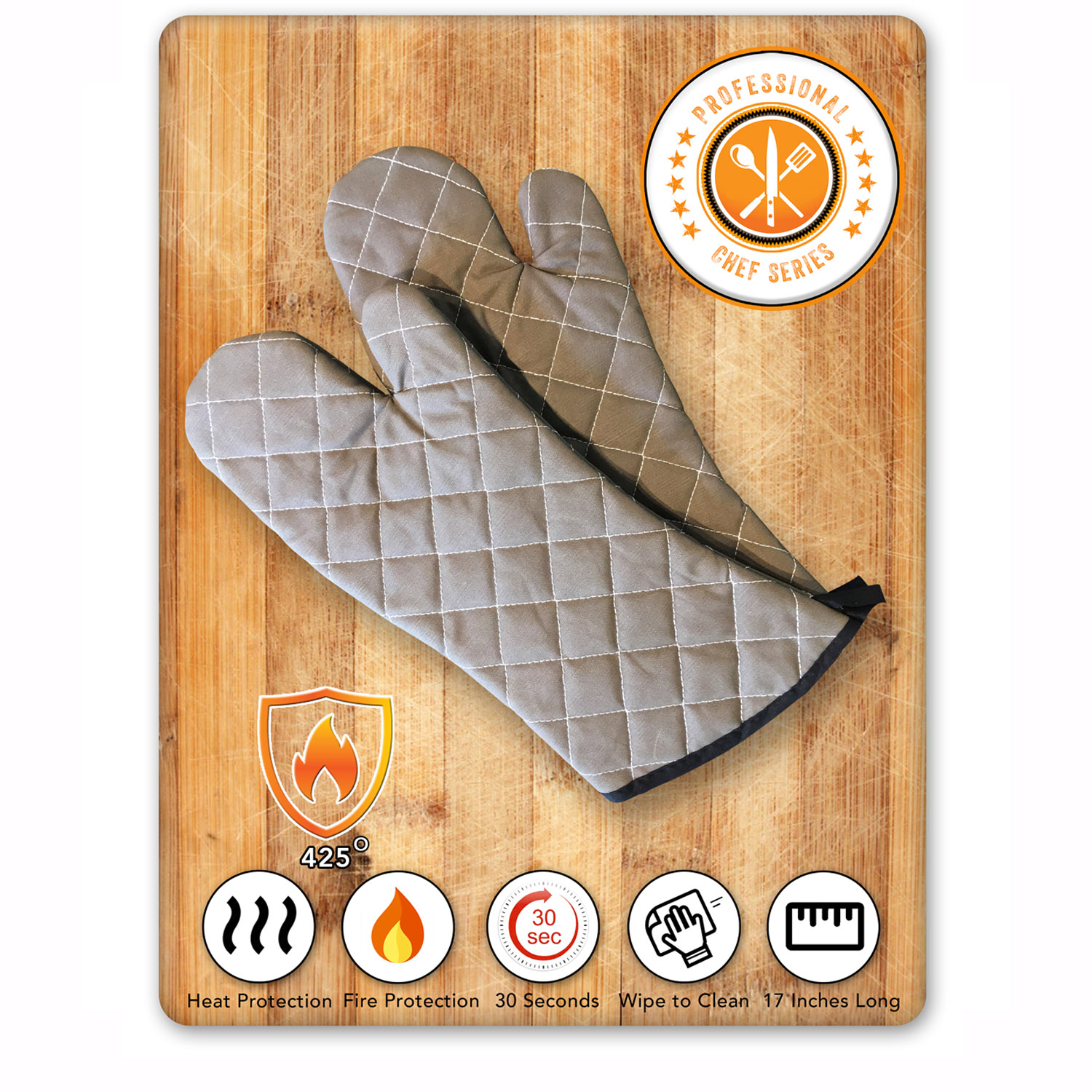 Chef Approved 167801SG17 Ambidextrous Oven Mitts 17 One Size Fits Most