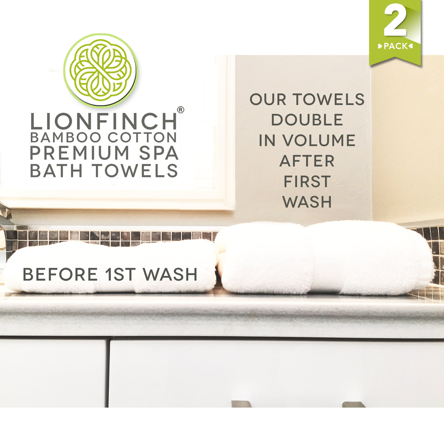 Luxury Spa Bath Towels. Bright White-Set of 2. Crafted from