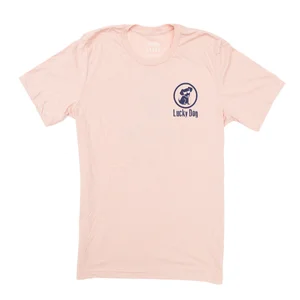 Lucky Dog Logo T Shirt Peach With Navy Logo Lucky Dog Surf Co