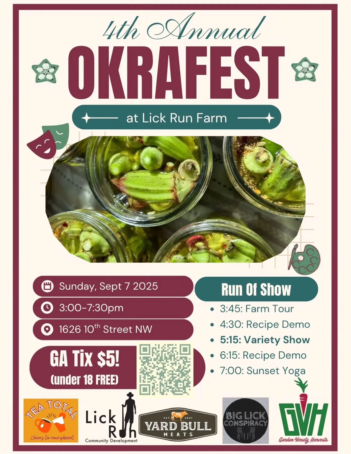 2025 #OkraFest is gonna be a banger! 
🫑Recipe Demo's
🌶Farm Tour
🥒Sunset Yoga
🍅Variety Show featuring @blconspiracy
🍖Smoky Meats by @yardbullmeats
🧋Sweet Teas by @heyteatotal
Come celebrate the bounty of late summer on the farm!
Click the banner