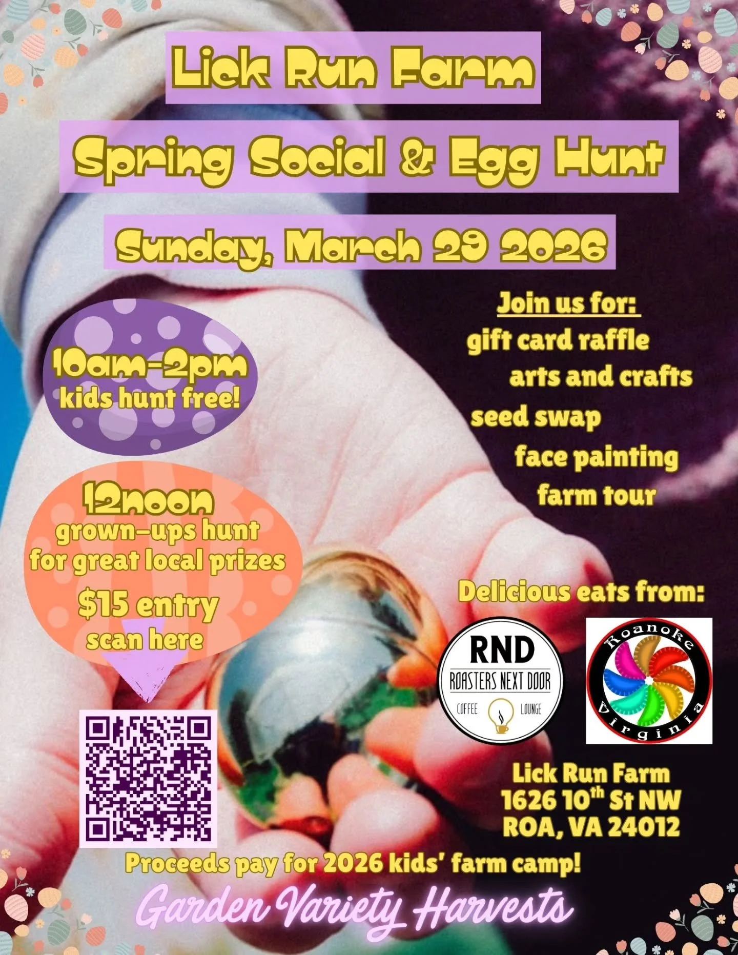We're gearing up for another big party at the farm in a couple weeks!
The Lick Run Farm Spring Social and Egg Hunt is happening Sunday, March 29!
@empanadanirvana_roanoke and @roanokecoffee are bringing 🔥 food options!  @lazypiggfarm is making custo
