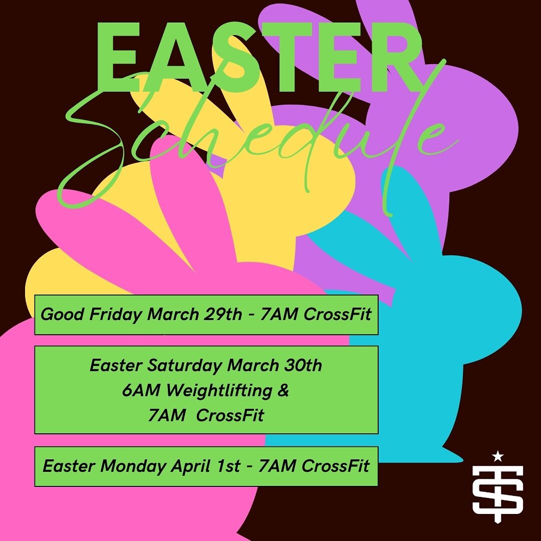 Easter Schedule Change 

As Easter hops around the corner, we&rsquo;ve got some egg-citing public holiday workouts to make some room for those extra chocolate eggs. 

🐰 Drop-ins always welcome 🐣 

#crossfitthestables #crossfit #easter #eastergains 