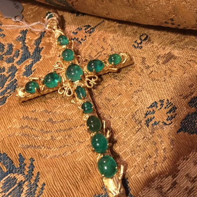 Gold Cross, 1890's, with cabochon emerald.