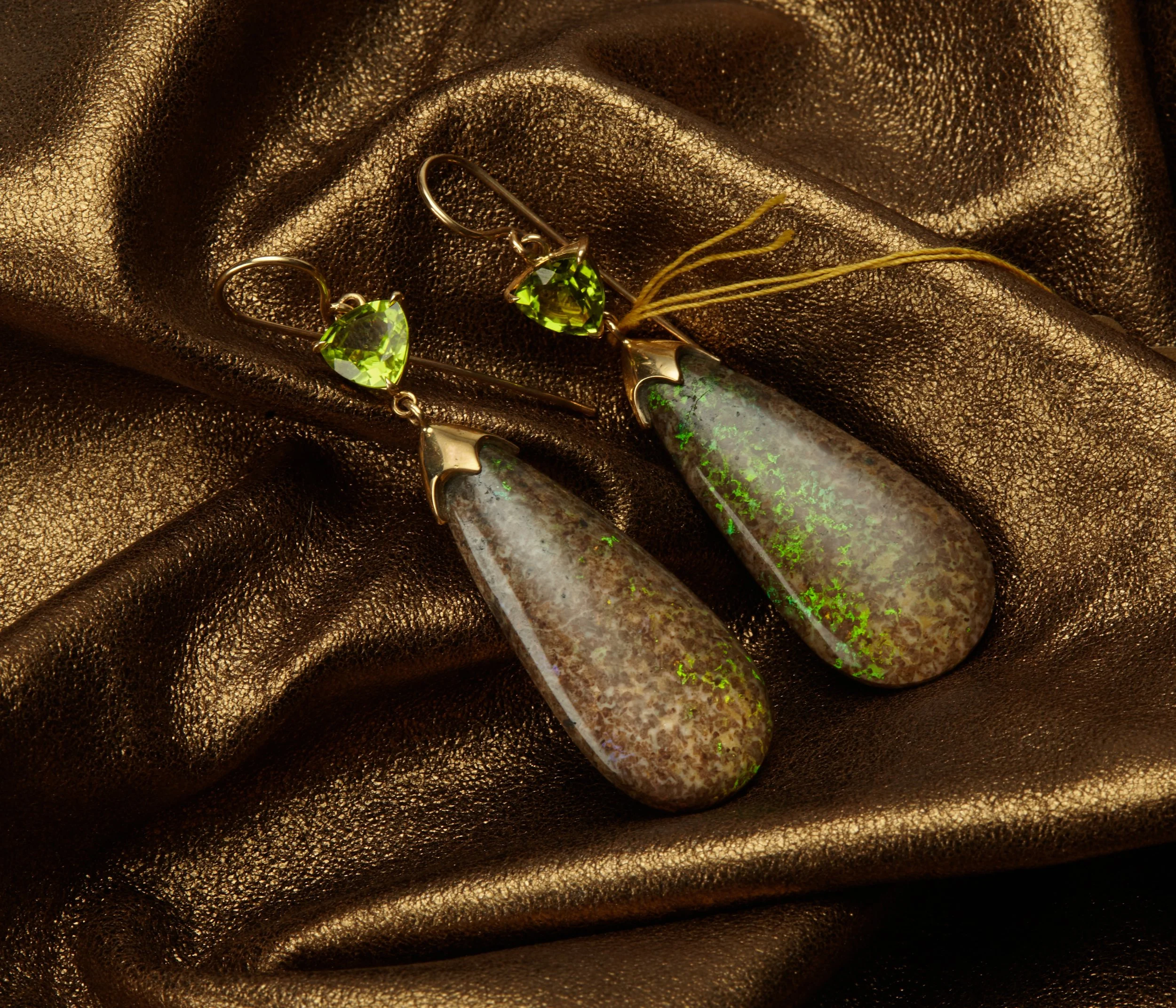 Lightning Ridge Black Opal and Peridot Earrings