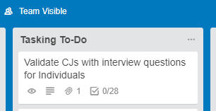 Trello screenshot of a user research task card